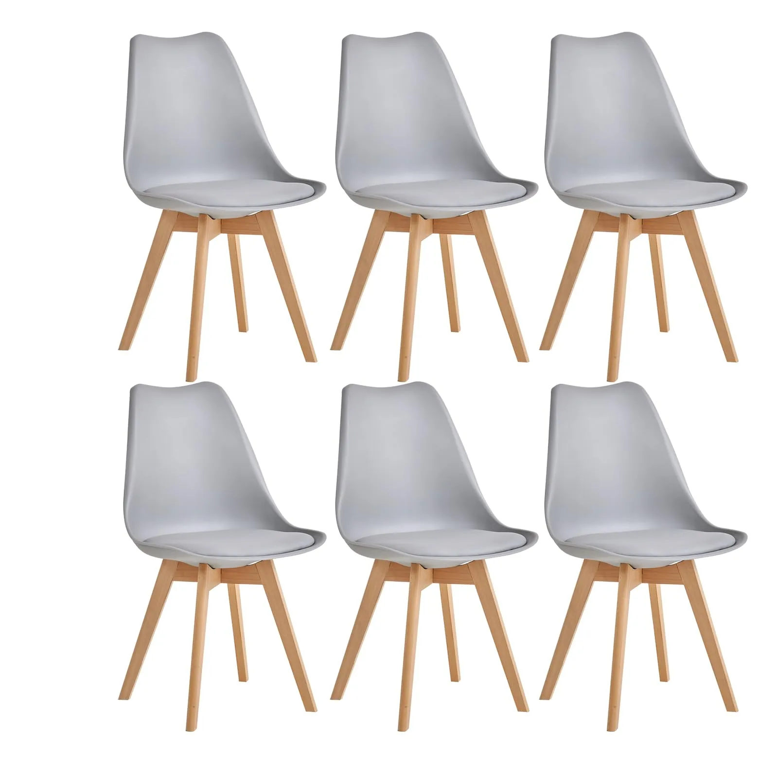 JZGORC Set di 6 Sedie da Sala da Pranzo e Cucina in Stile Nordico con Gambe in Faggio Massello, Grigio - immagine 1