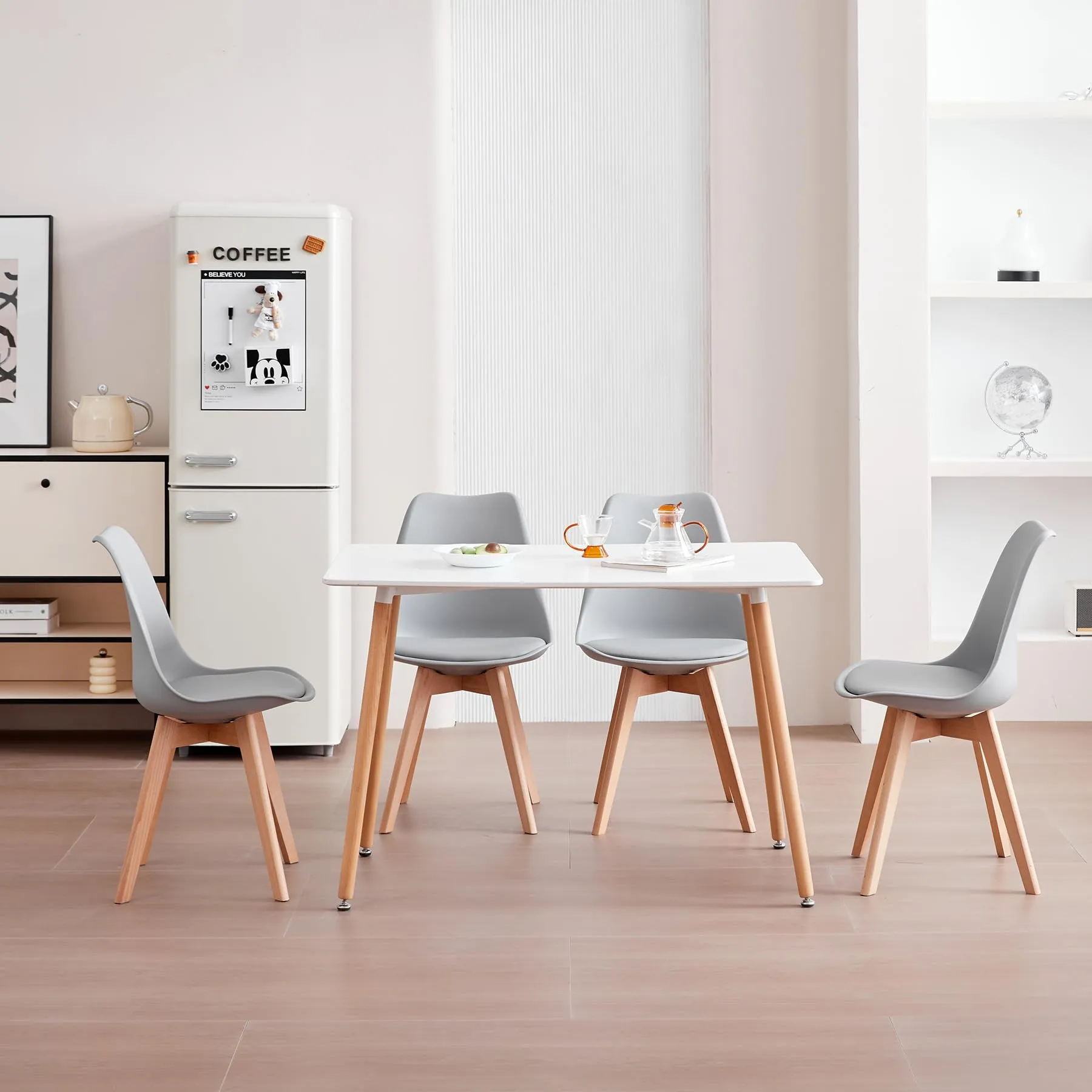 JZGORC Set di 6 Sedie da Sala da Pranzo e Cucina in Stile Nordico con Gambe in Faggio Massello, Grigio - immagine 2
