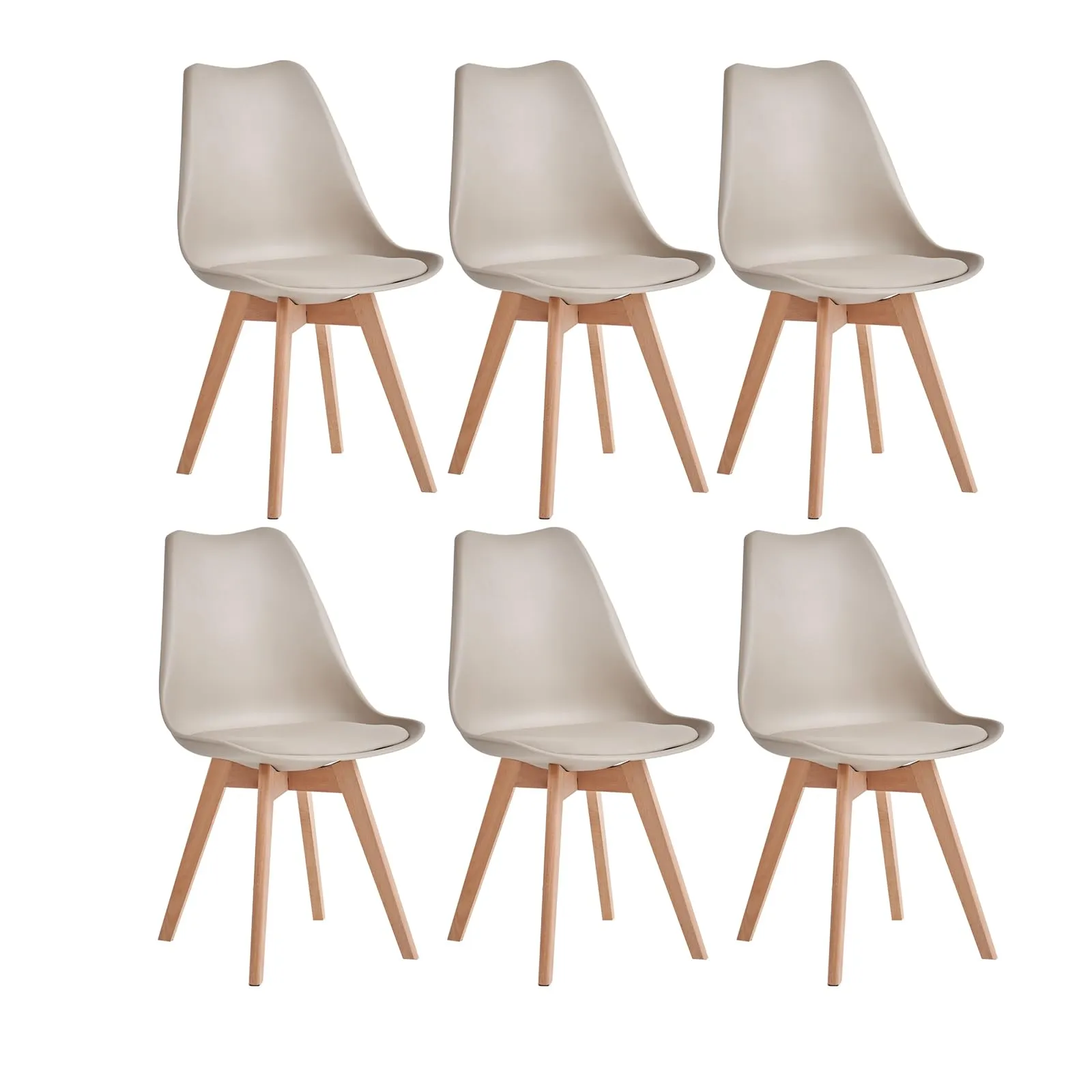 JZGORC Set di 6 Sedie da Pranzo Moderne con Cuscini Imbottiti e Gambe in Legno di Faggio - Cachi - immagine 1
