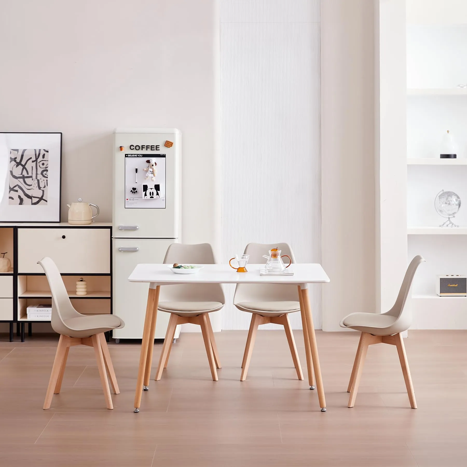 JZGORC Set di 6 Sedie da Pranzo Moderne con Cuscini Imbottiti e Gambe in Legno di Faggio - Cachi - immagine 2