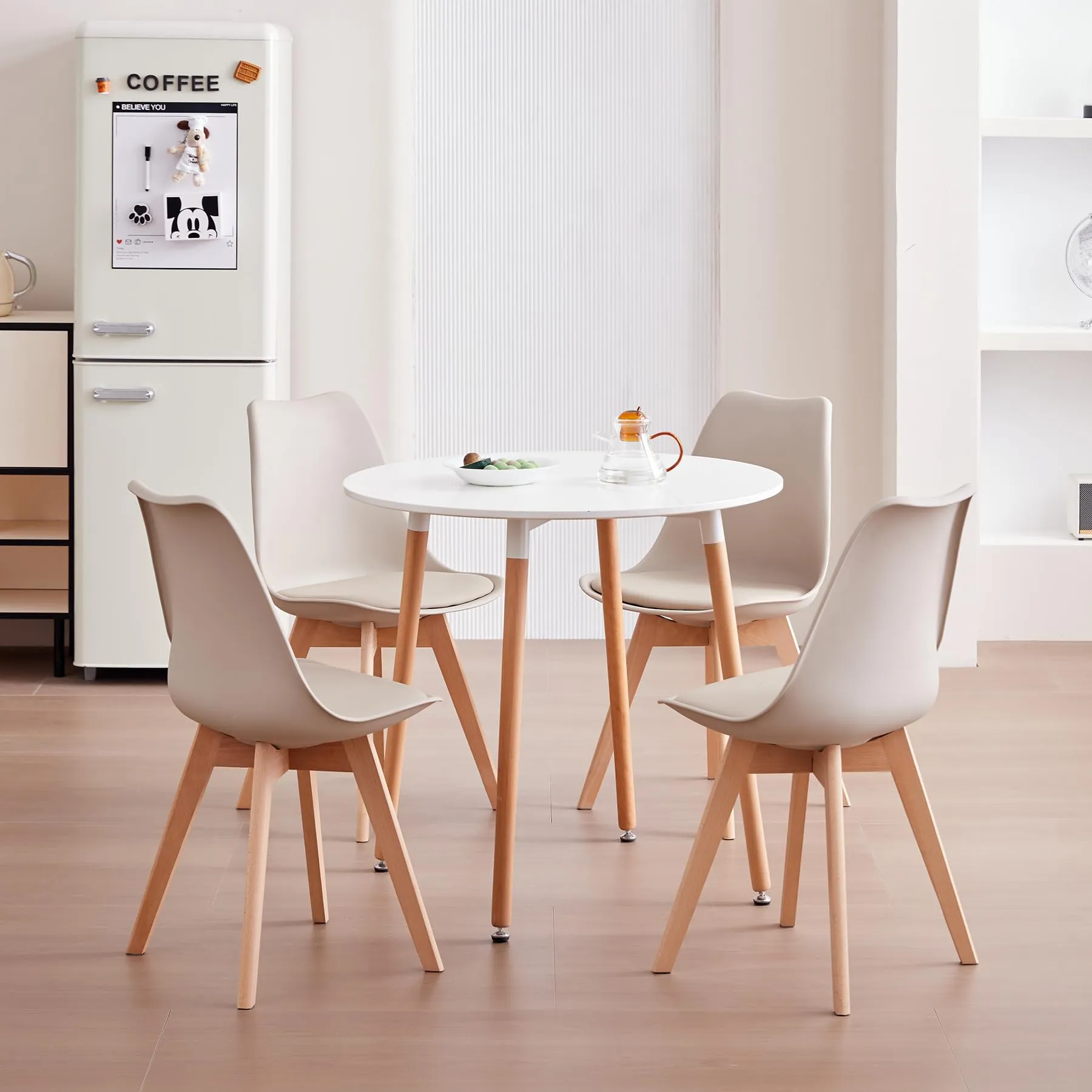 JZGORC Set di 6 Sedie da Pranzo Moderne con Cuscini Imbottiti e Gambe in Legno di Faggio - Cachi - immagine 6