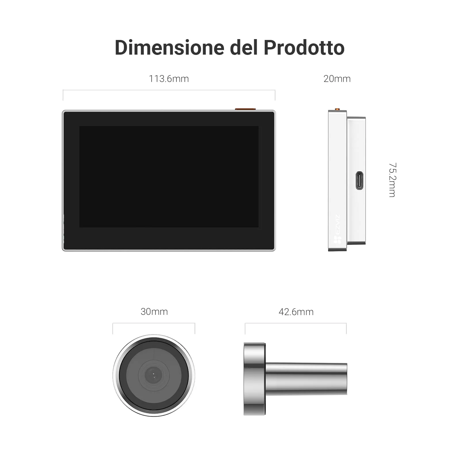 EZVIZ CP2 Spioncino Digitale WiFi 1080P con Schermo 4,3", Argento - immagine 2