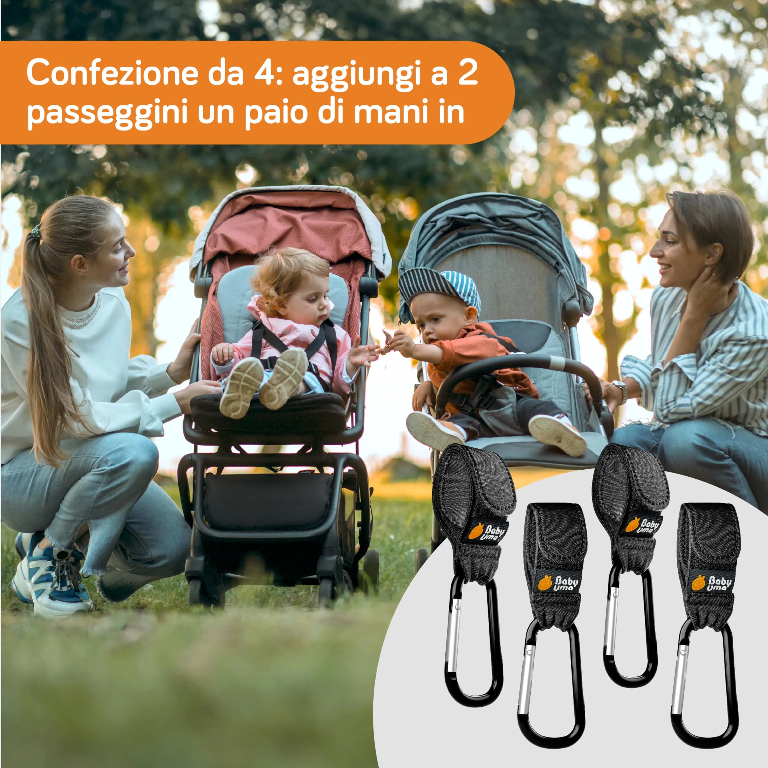 Baby Uma Ganci Passeggino Porta Borse, Moschettoni (4 Pezzi) - immagine 2