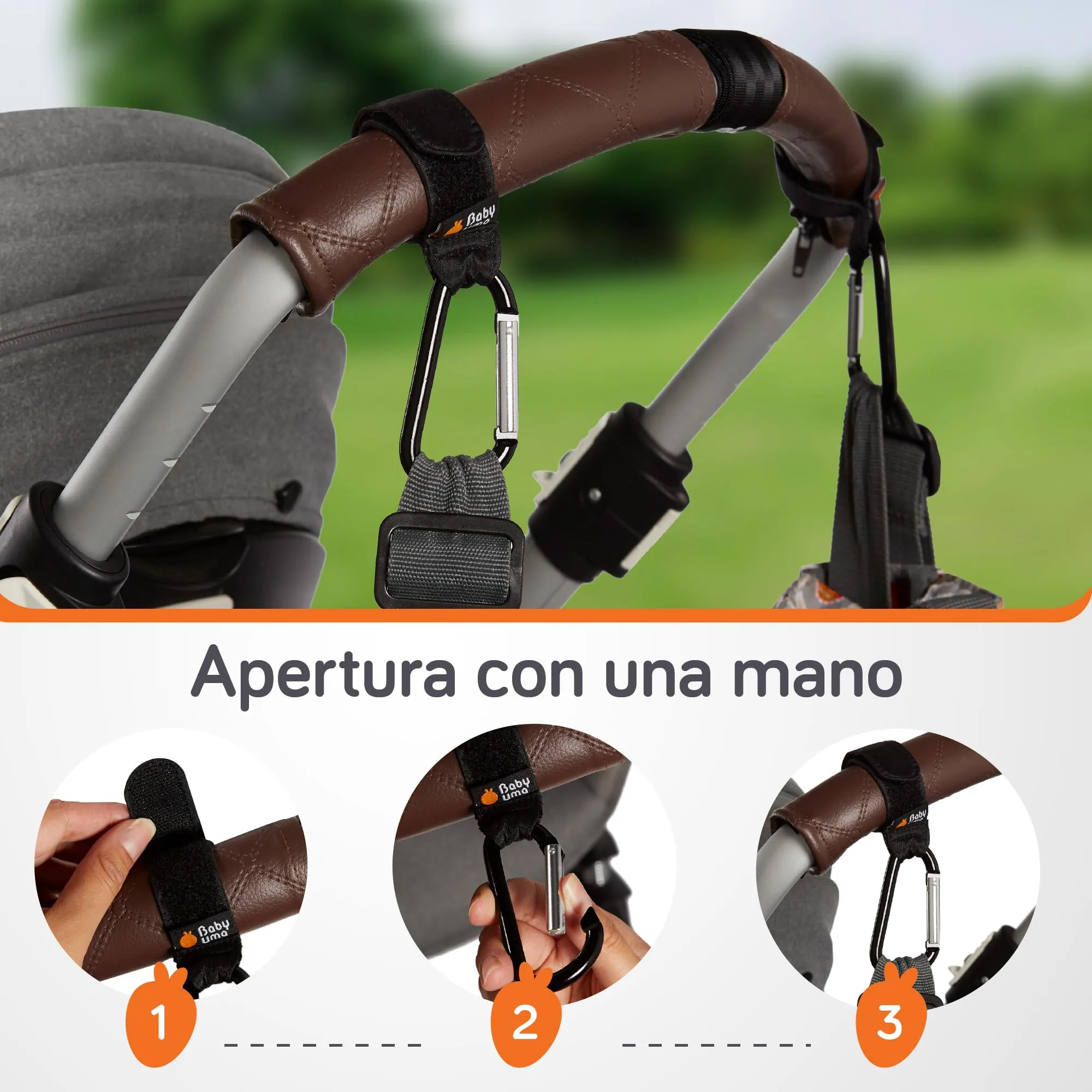 Baby Uma Ganci Passeggino Porta Borse, Moschettoni (4 Pezzi) - immagine 5