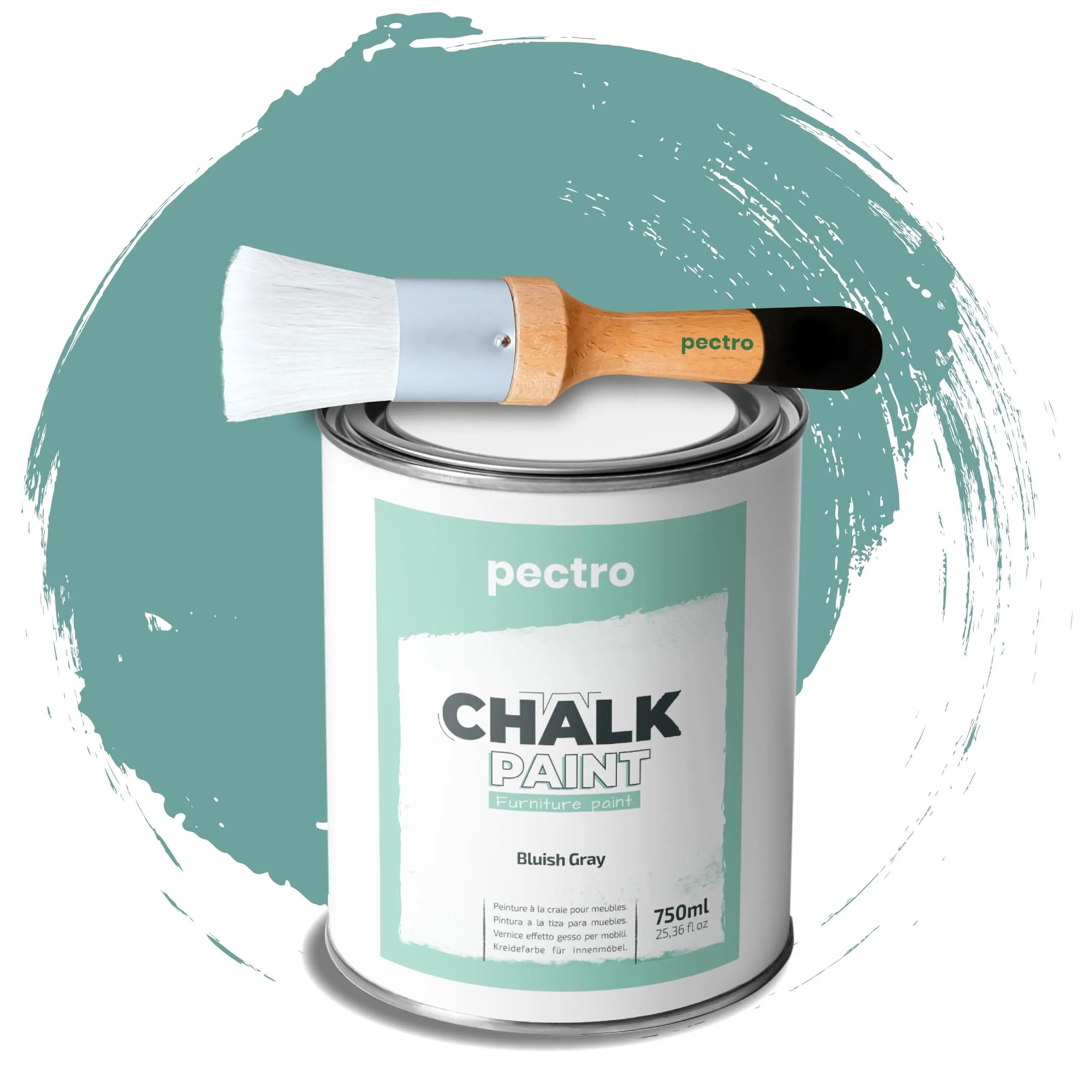 PECTRO Chalk Paint 750 ml con Pennello, Vernice per Mobili (Verde Bluastro) - immagine 1