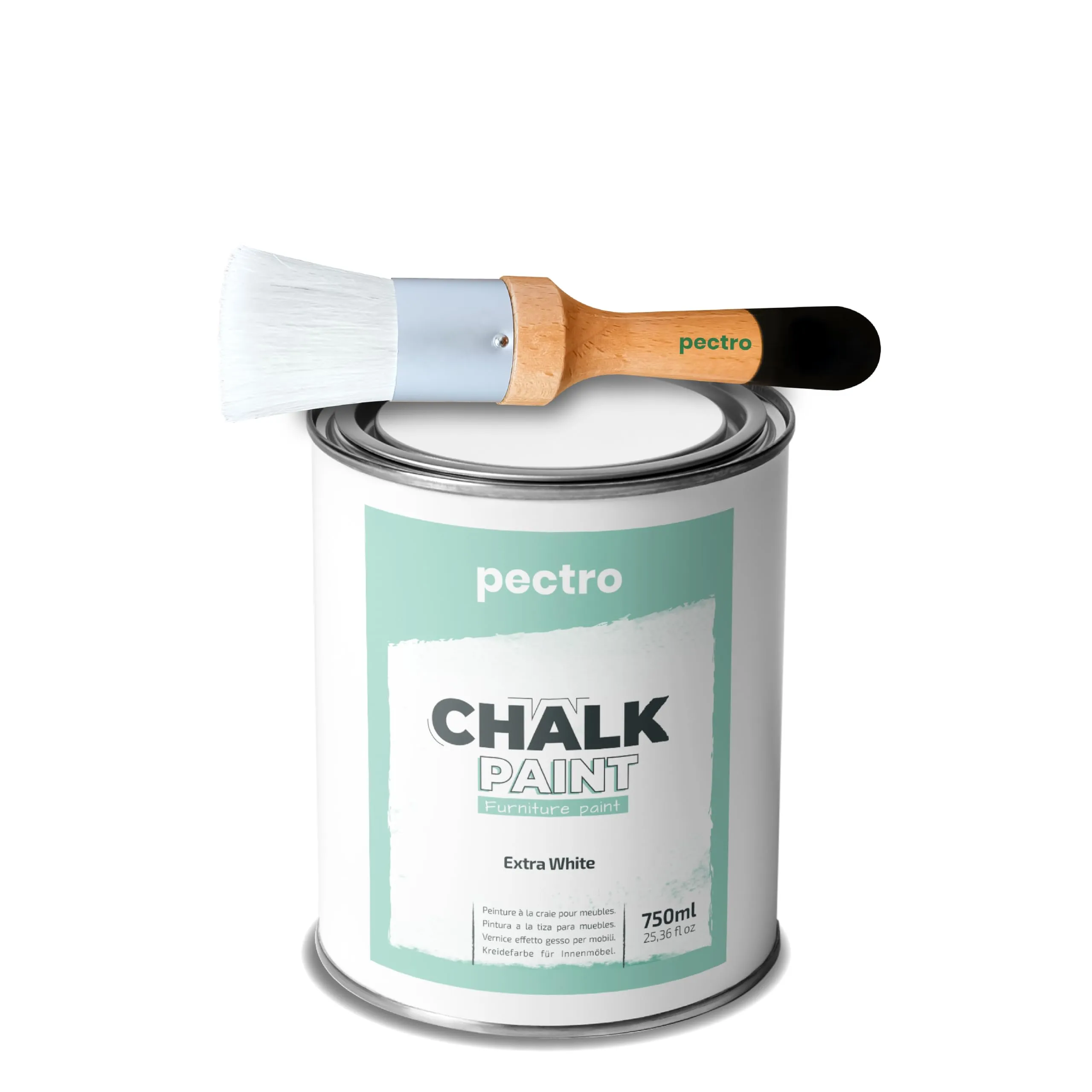 PECTRO Chalk Paint, Vernice per Mobili con Pennello, Extra Bianco, 750 ml - immagine 1