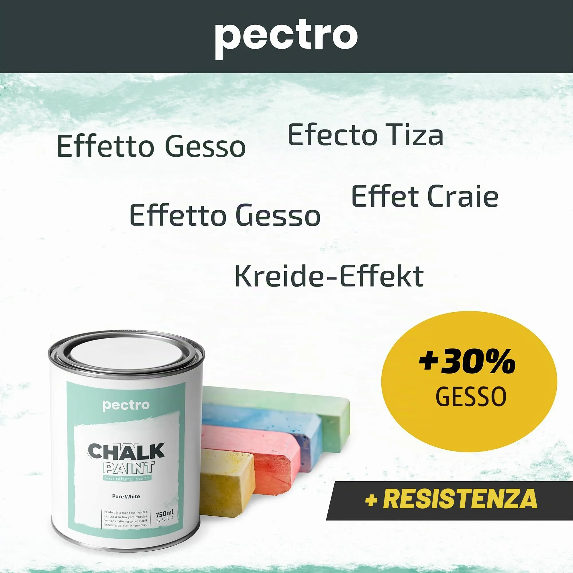 PECTRO Chalk Paint, Vernice per Mobili con Pennello, Extra Bianco, 750 ml - immagine 4