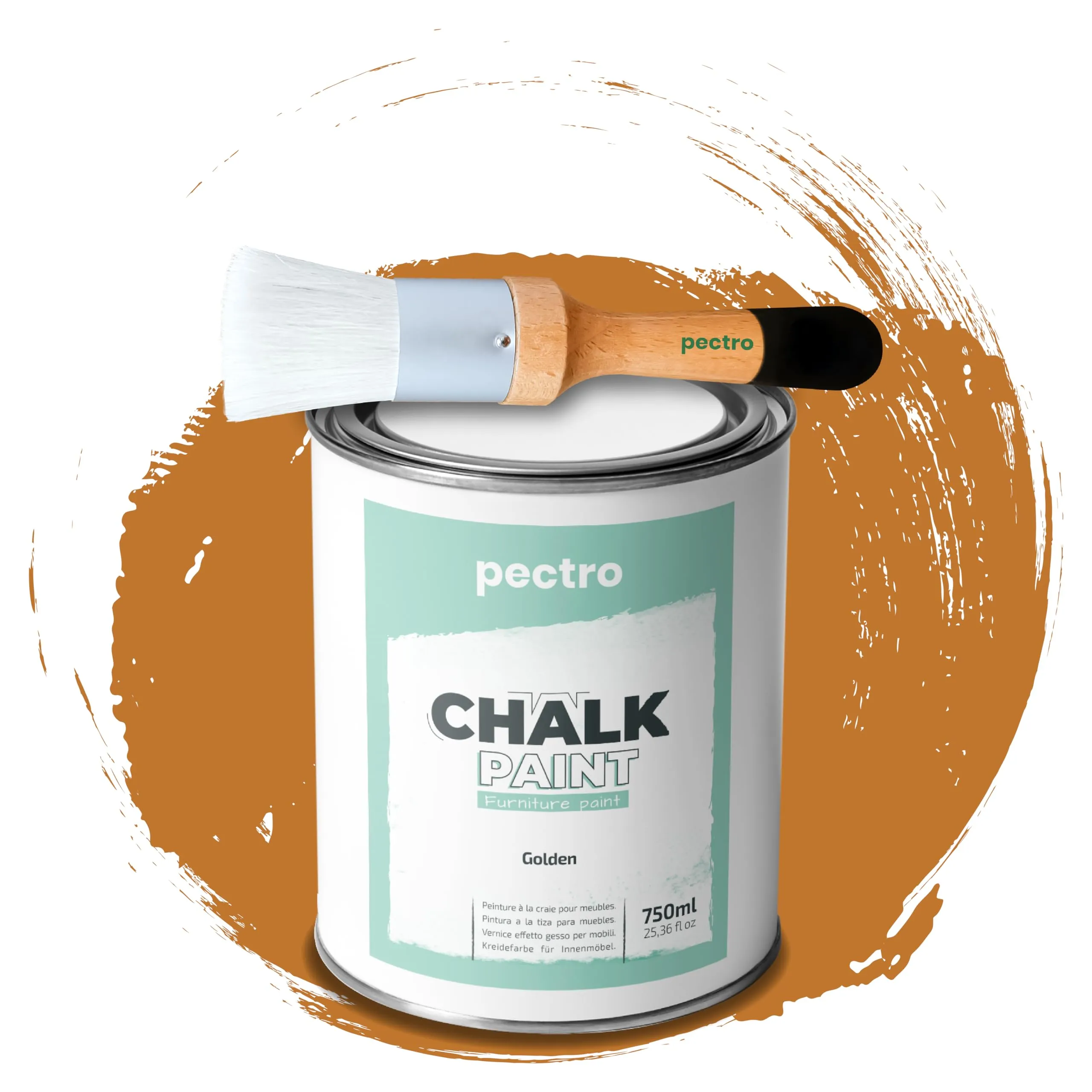 PECTRO Chalk Paint 750 ml con Pennello per Mobili, Dorato - immagine 1