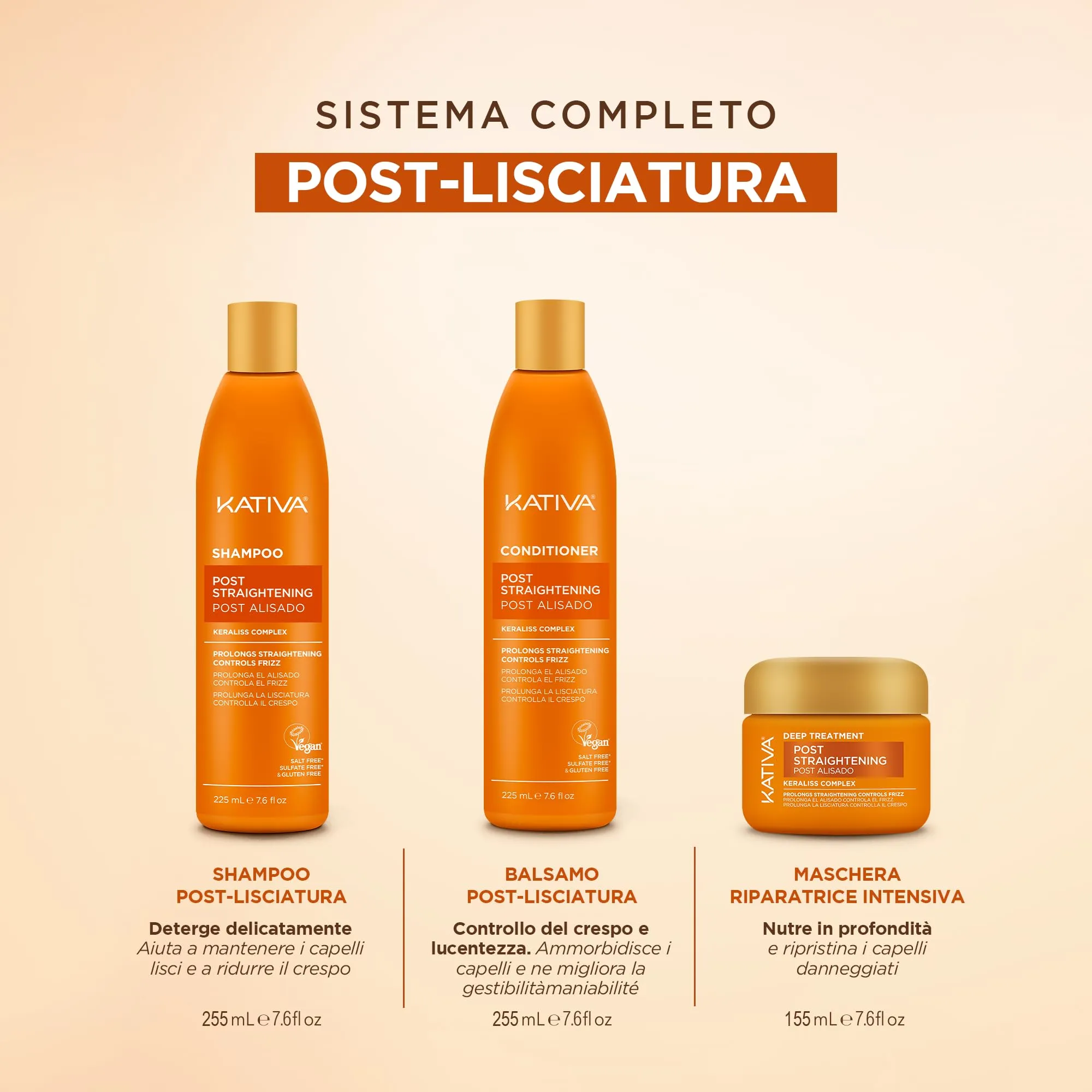 Kativa Trattamento Lisciante Brasiliano, Set 3 Pezzi, 225 ml - immagine 2