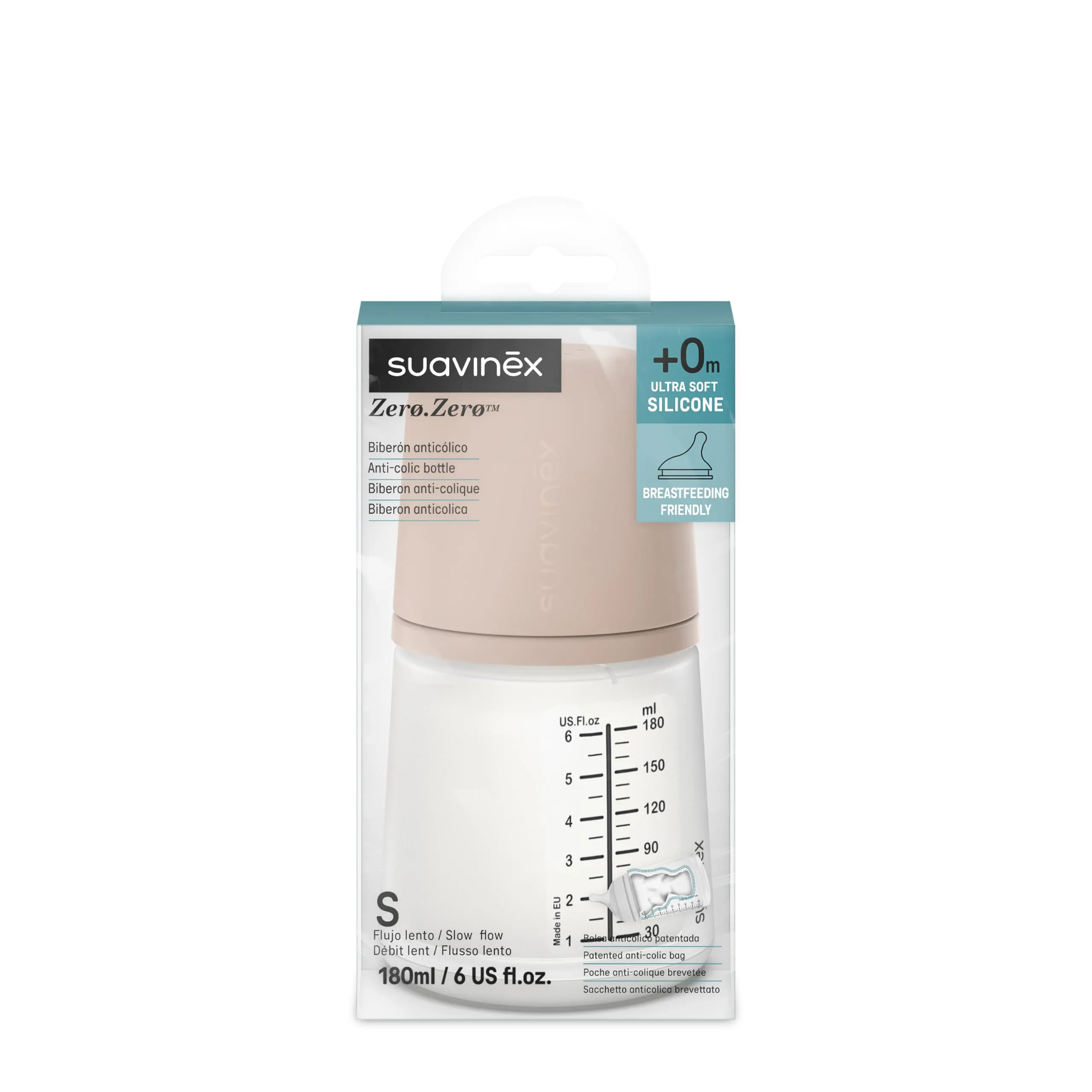 Suavinex Biberon Anti-Coliche Zero Zero, Tettarella Silicone, 180 ml (S) - immagine 2