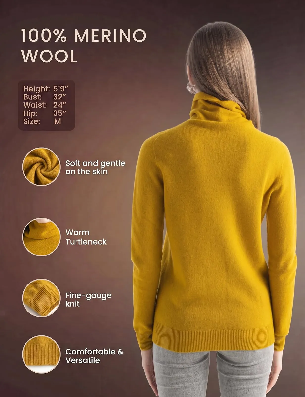 Chanyarn Maglione da Donna in 100% Lana Merino Collo Alto Senza Cuciture (Maple Leaf, L) - immagine 2