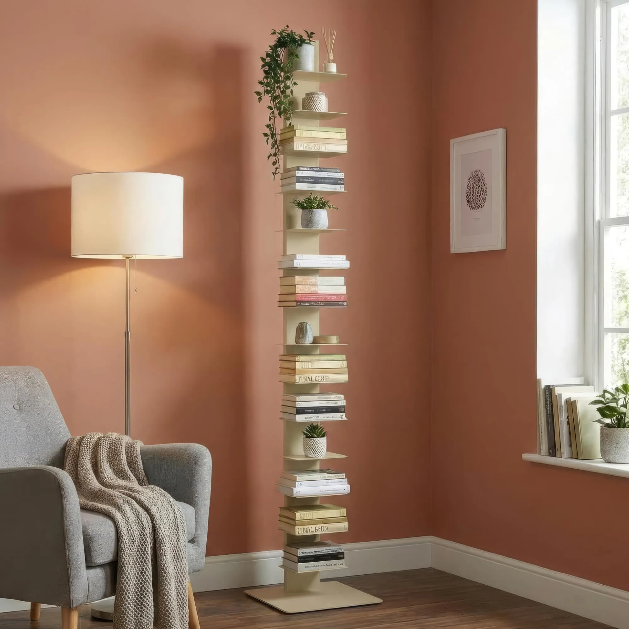 Flo.mar Libreria a Colonna Verticale con 14 Ripiani, 214 cm, Tortora - immagine 1