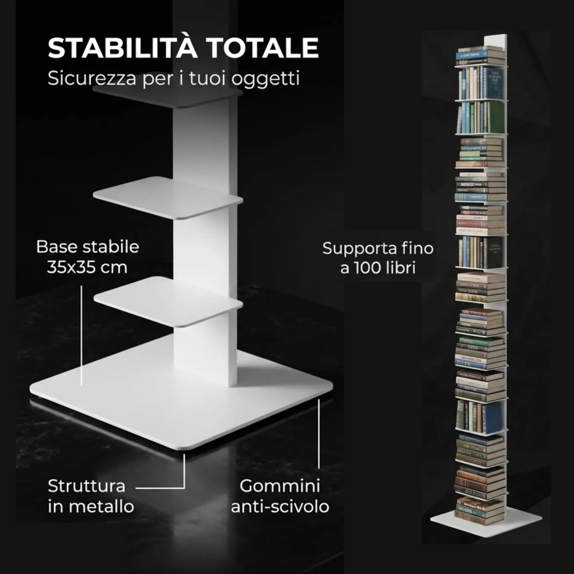 Flo.mar Libreria a Colonna Verticale con 14 Ripiani, 214 cm, Tortora - immagine 5