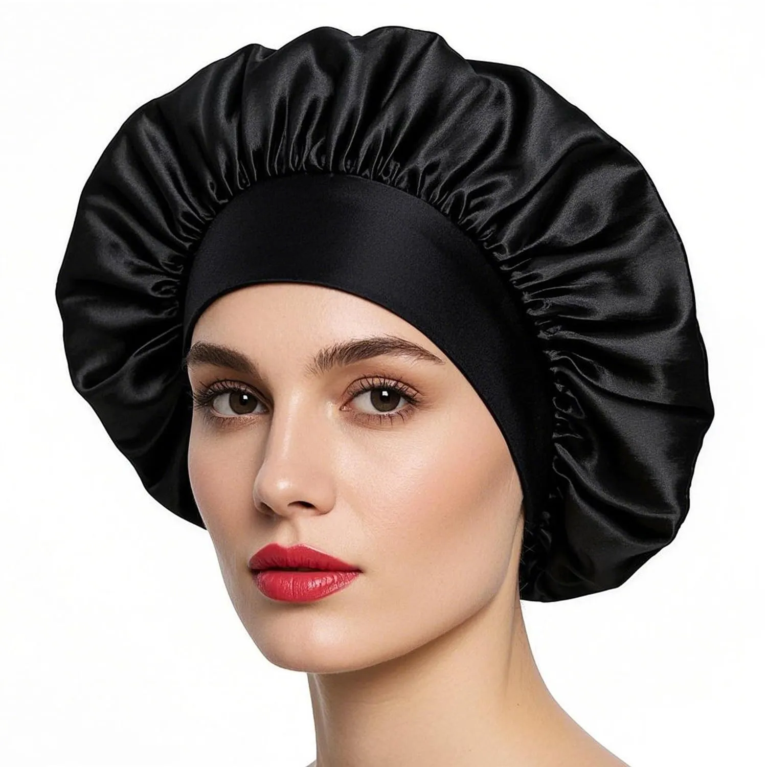iLamvie Cuffia da Notte in Raso per Capelli Ricci, Nero - immagine 1