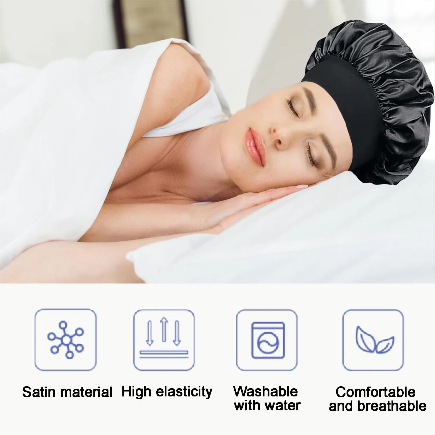iLamvie Cuffia da Notte in Raso per Capelli Ricci, Nero - immagine 6
