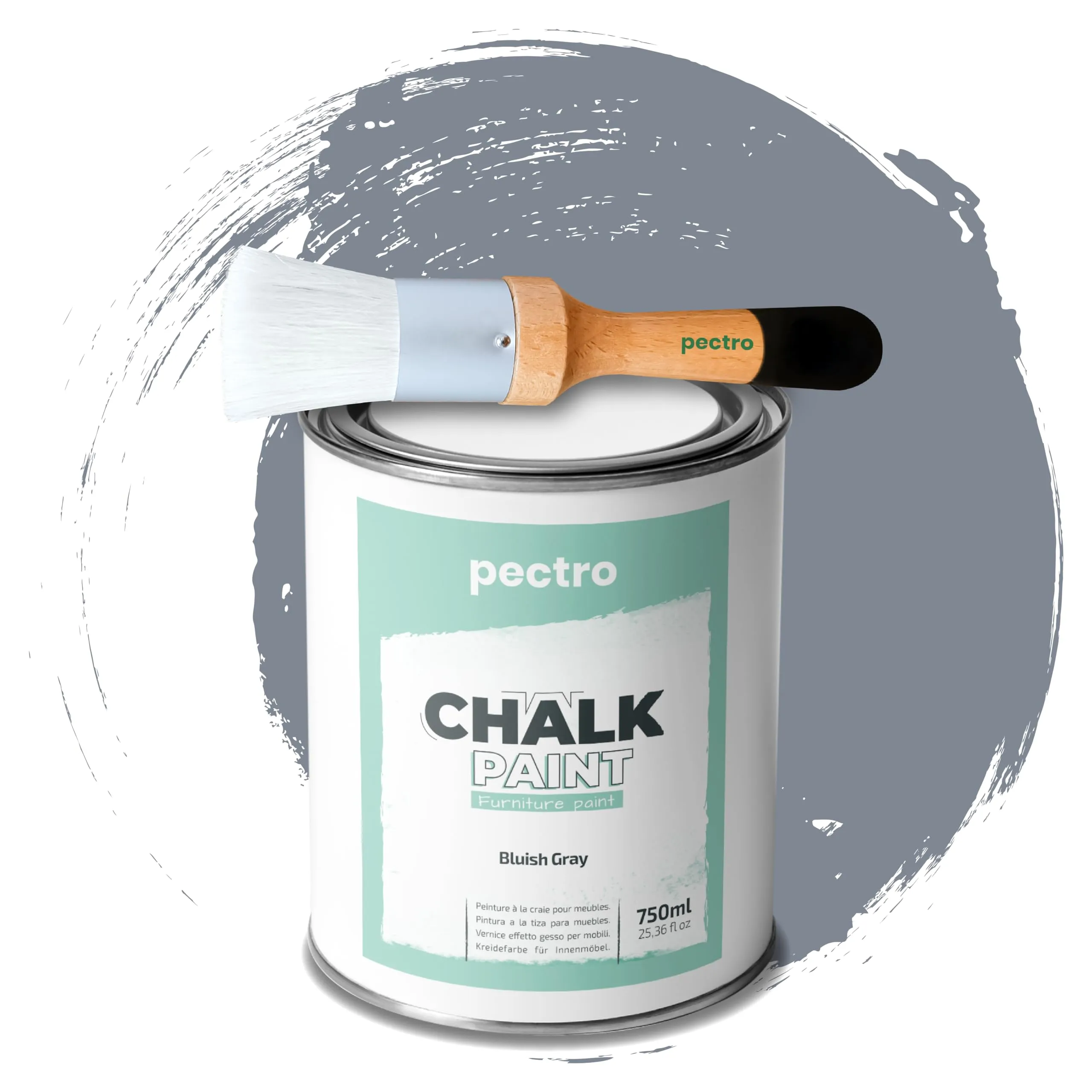 PECTRO Chalk Paint per Mobili con Pennello, 750ml, Grigio Bluastro - immagine 1