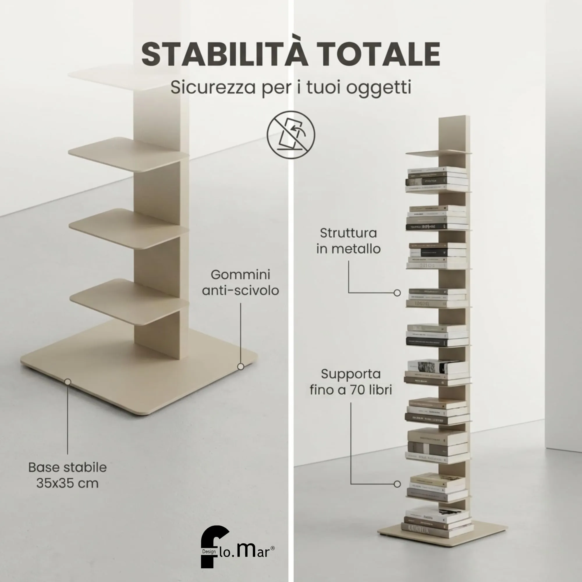 Flo.mar Libreria a Colonna Verticale con 10 Ripiani, 153 cm - Rosso - immagine 5