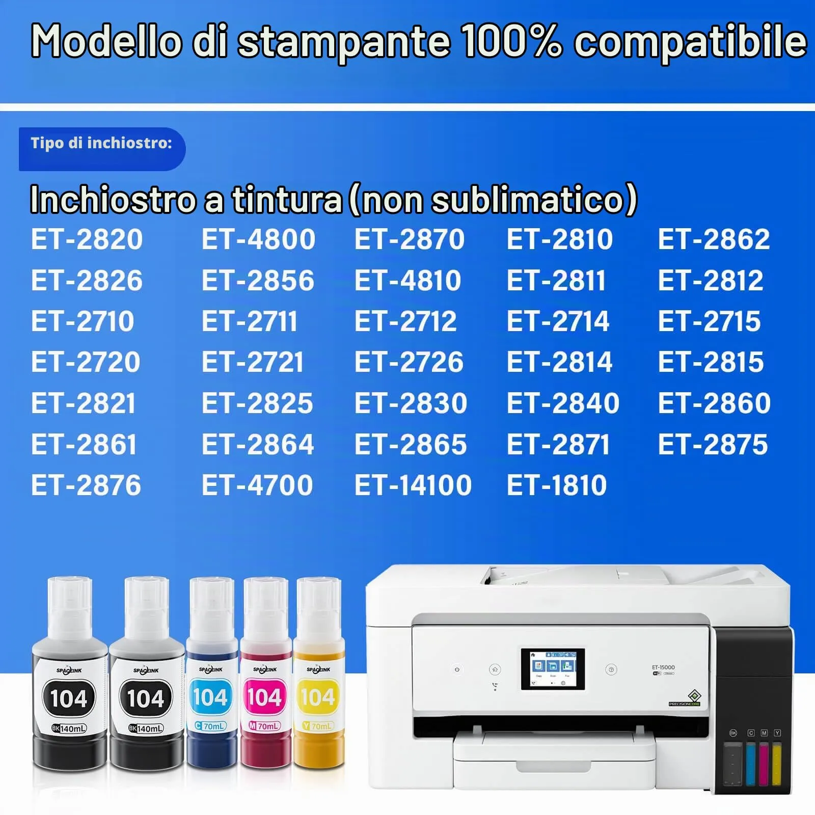 Spaceink Inchiostro 104 Multipack per Epson ET-2820 ET-4800 ET-2870 ET-2810 ET-2862 ET-2826 ET-2856 ET-4810 ET-2811 ET-2812 ET-2814 ET-2815 ET-2821 ET-2710 - immagine 2