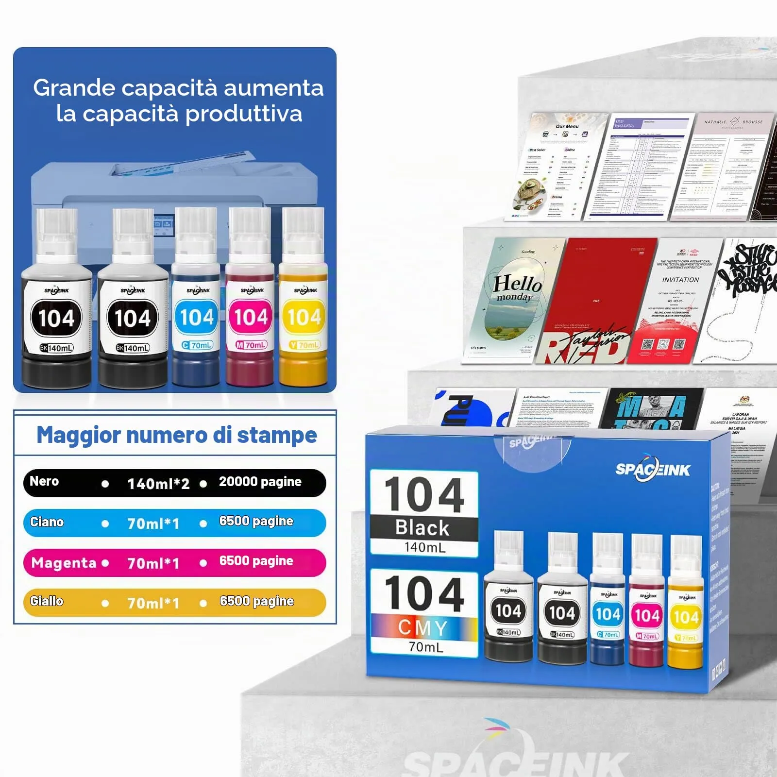 Spaceink Inchiostro 104 Multipack per Epson ET-2820 ET-4800 ET-2870 ET-2810 ET-2862 ET-2826 ET-2856 ET-4810 ET-2811 ET-2812 ET-2814 ET-2815 ET-2821 ET-2710 - immagine 3