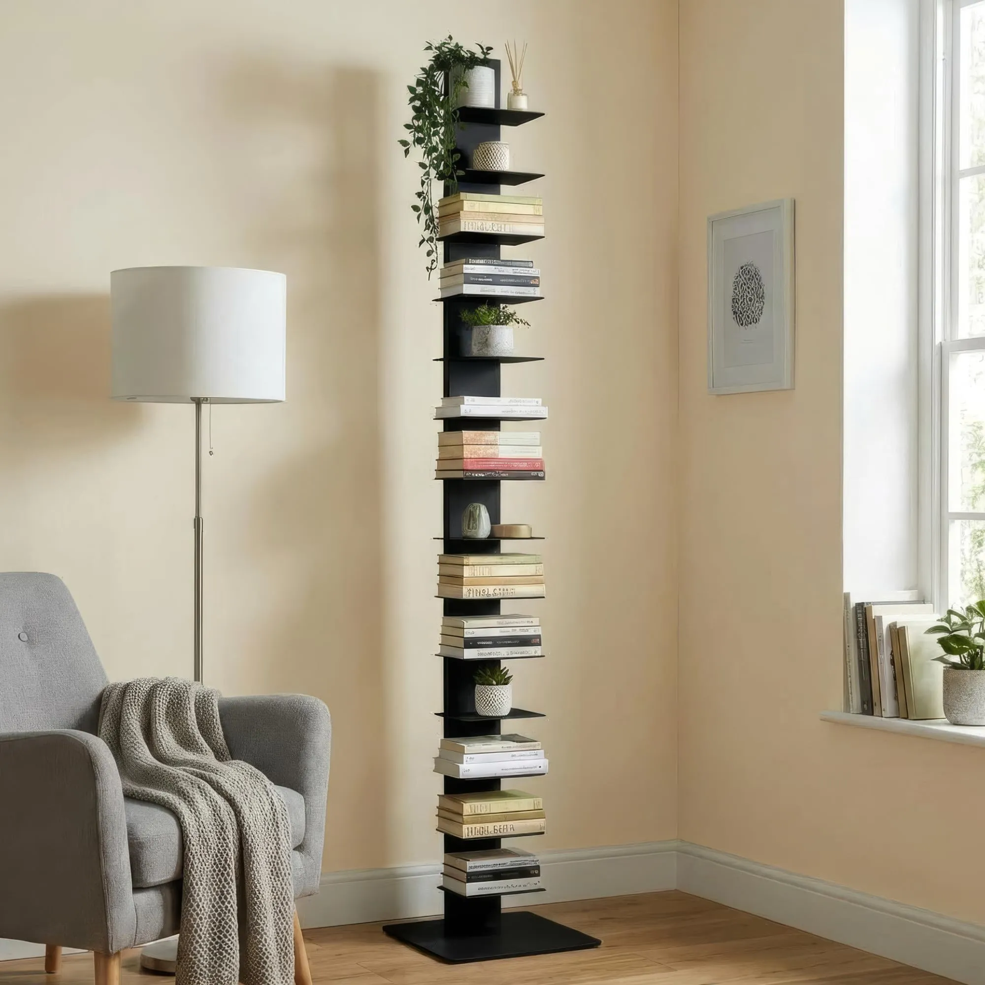 Flo.mar Libreria a Colonna Verticale con 14 Ripiani, 214 cm, Nero - immagine 1