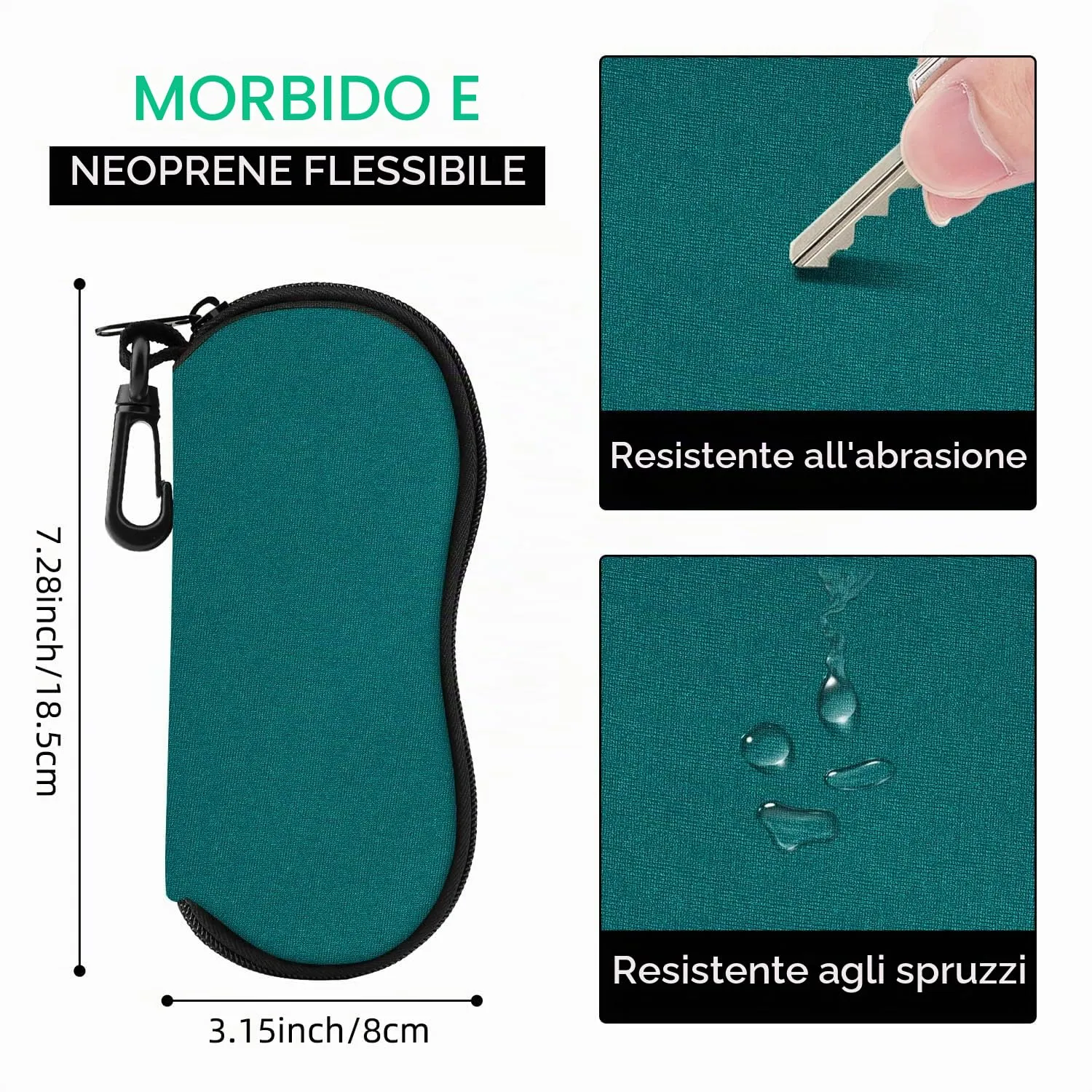 MoKo Astuccio per Occhiali da Sole in Neoprene con Clip da Cintura - Verde - immagine 2