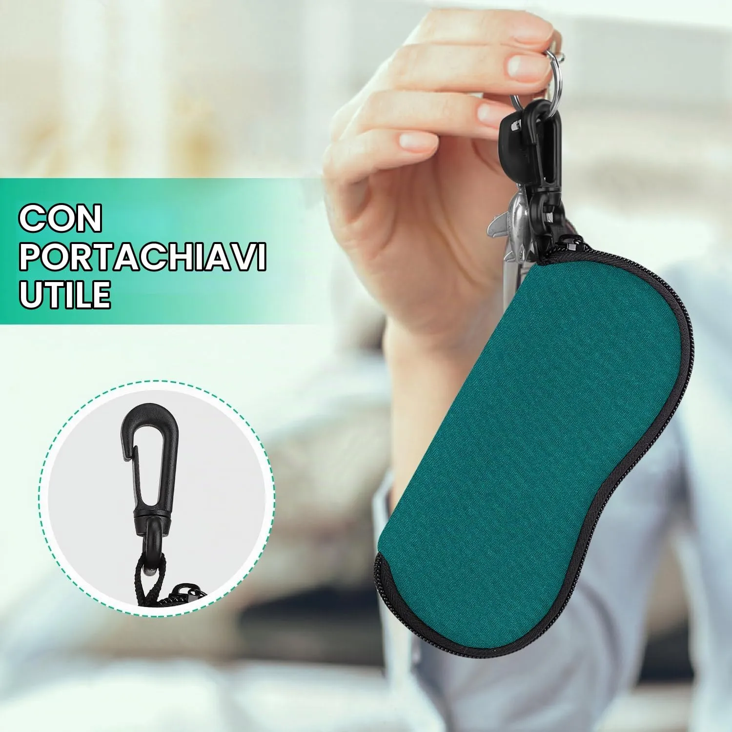 MoKo Astuccio per Occhiali da Sole in Neoprene con Clip da Cintura - Verde - immagine 4