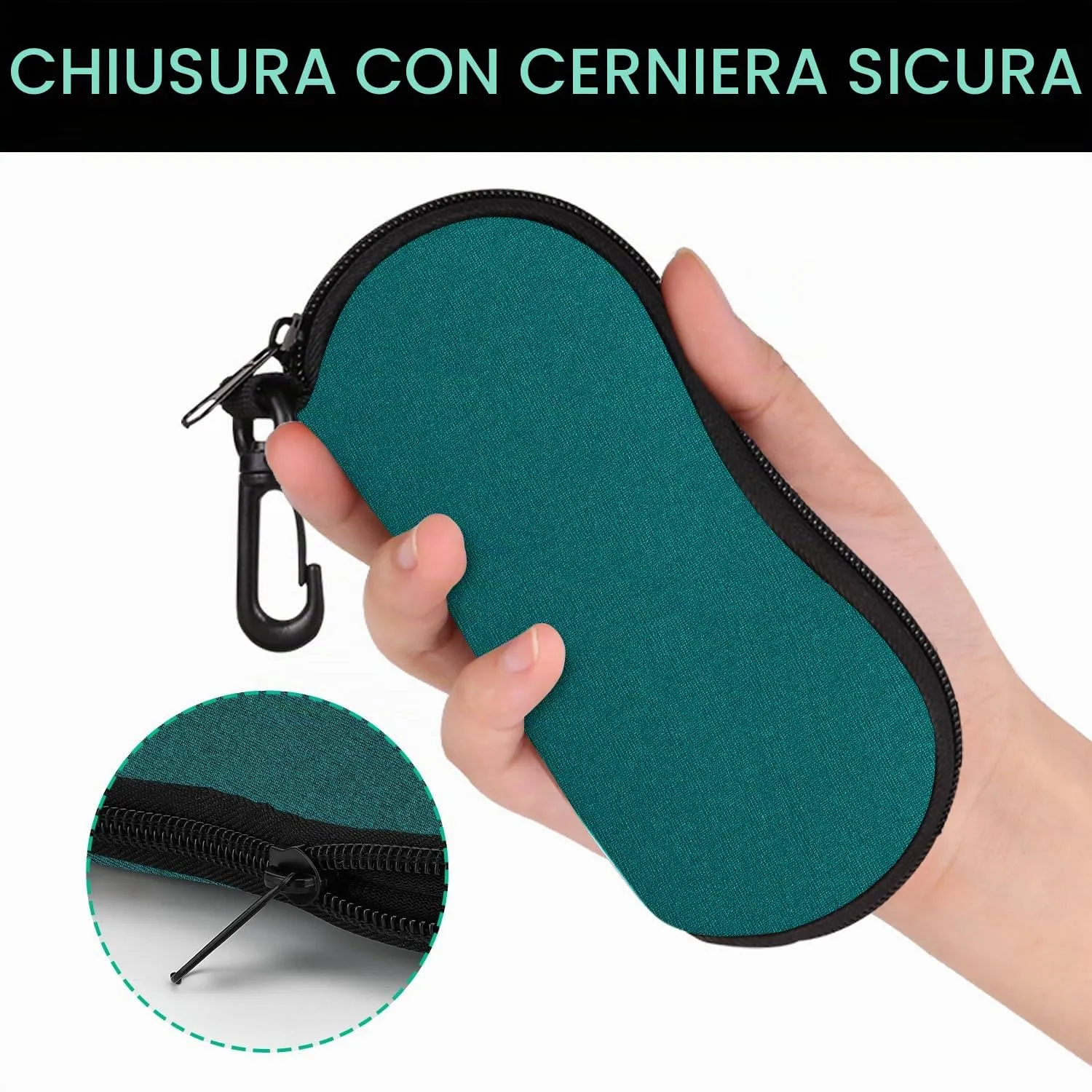 MoKo Astuccio per Occhiali da Sole in Neoprene con Clip da Cintura - Verde - immagine 5