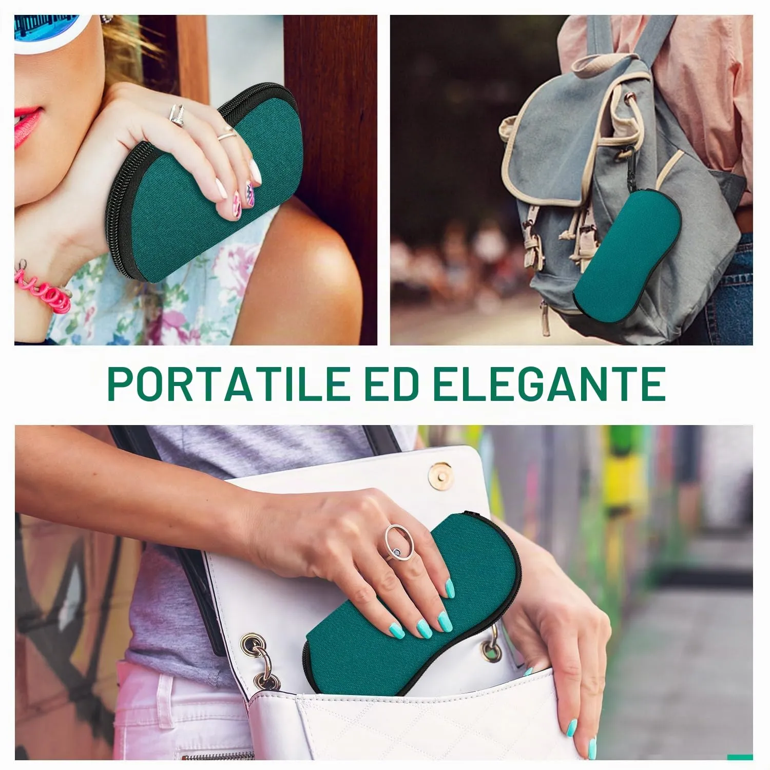 MoKo Astuccio per Occhiali da Sole in Neoprene con Clip da Cintura - Verde - immagine 6
