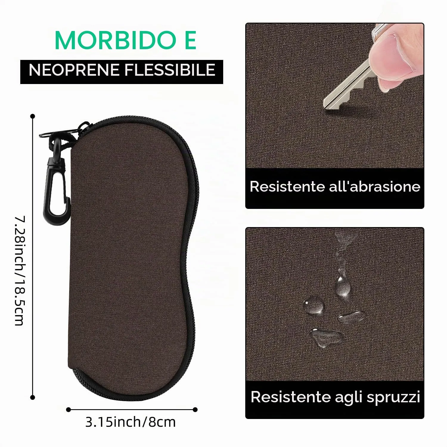MoKo Astuccio per Occhiali in Neoprene con Clip da Cintura - Marrone - immagine 2