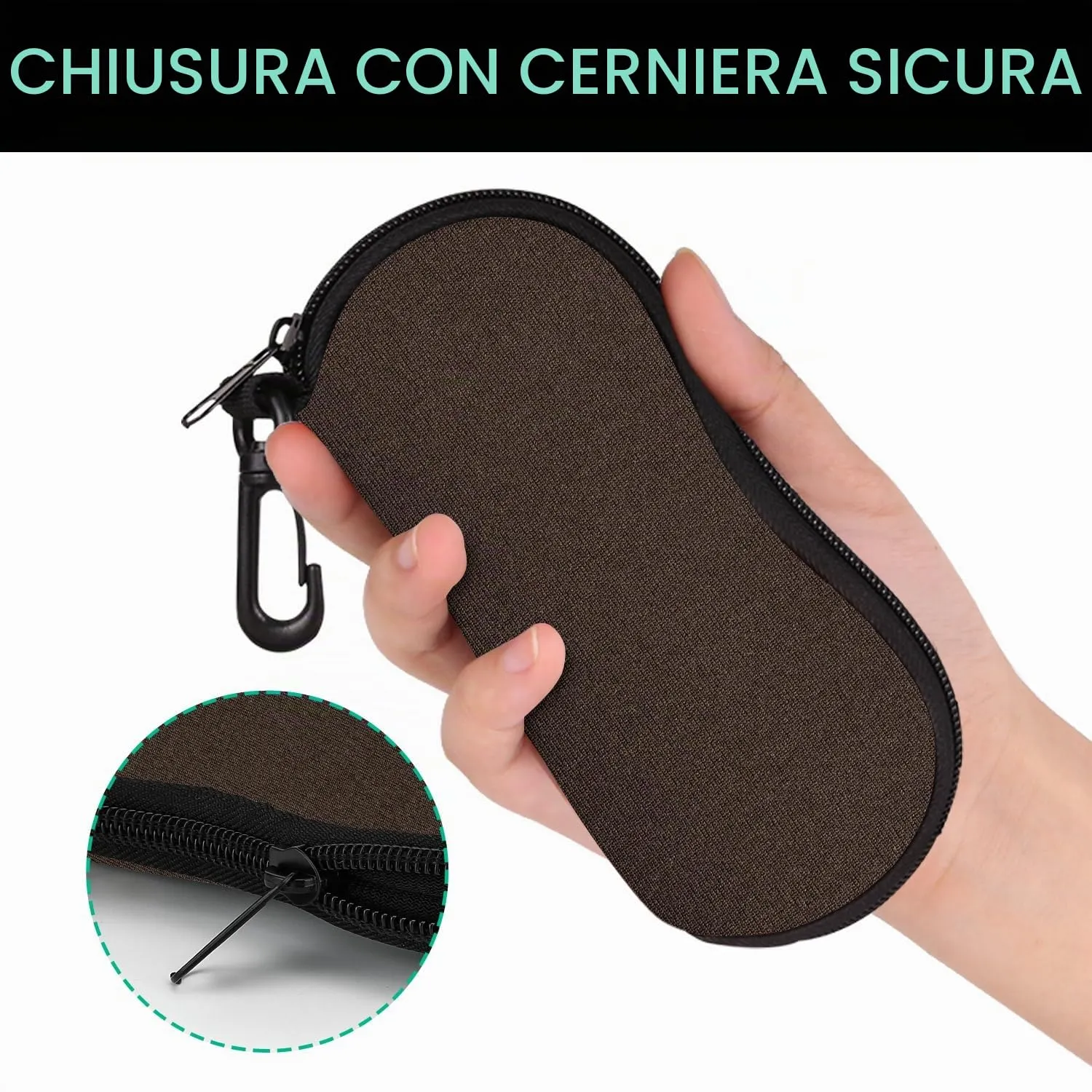 MoKo Astuccio per Occhiali in Neoprene con Clip da Cintura - Marrone - immagine 5