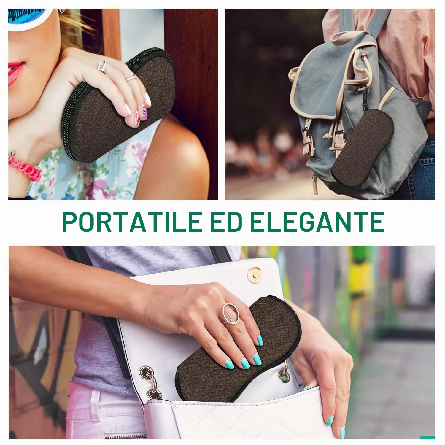 MoKo Astuccio per Occhiali in Neoprene con Clip da Cintura - Marrone - immagine 6