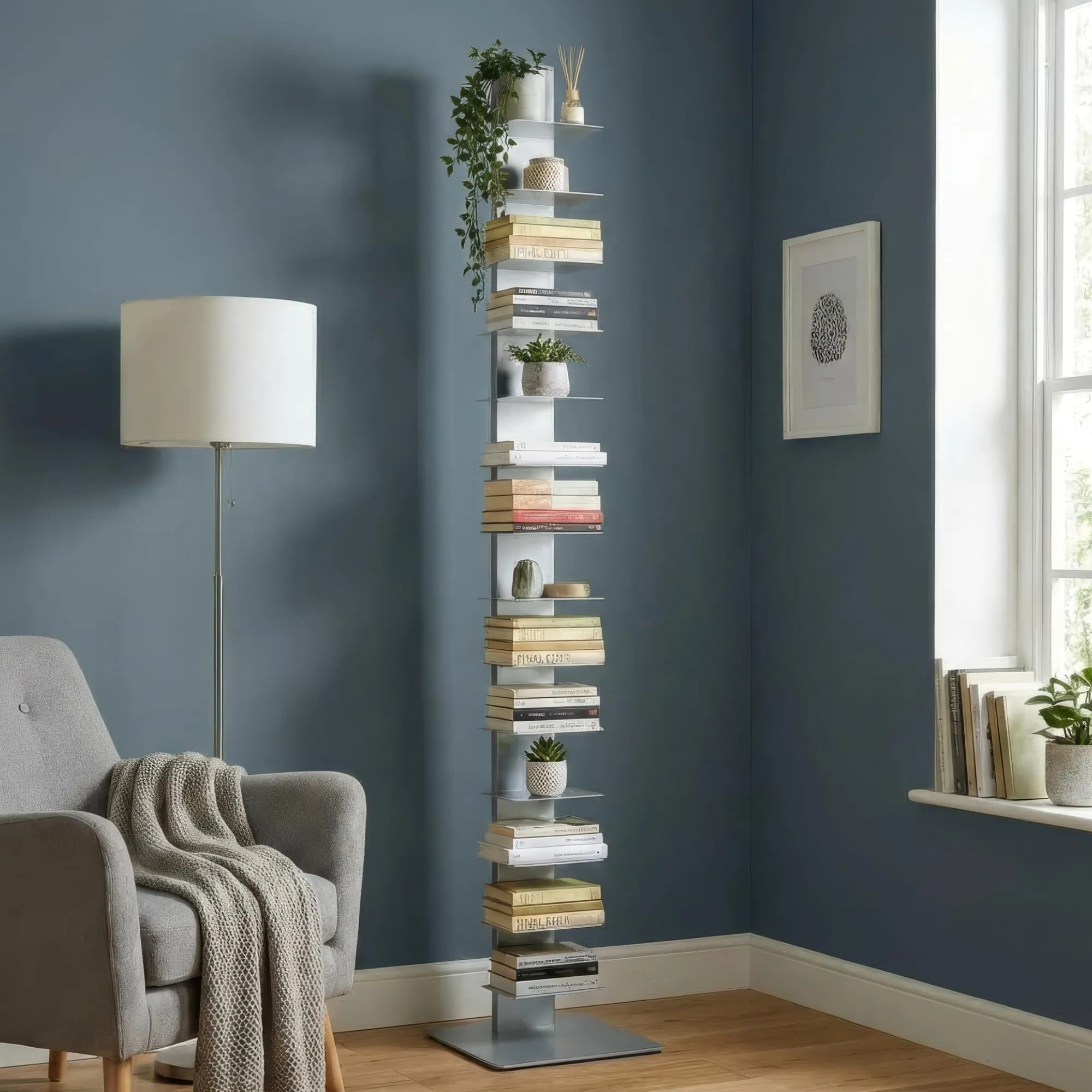 Flo.mar Libreria a Colonna Verticale con 14 Ripiani, 214 cm, Grigio - immagine 1