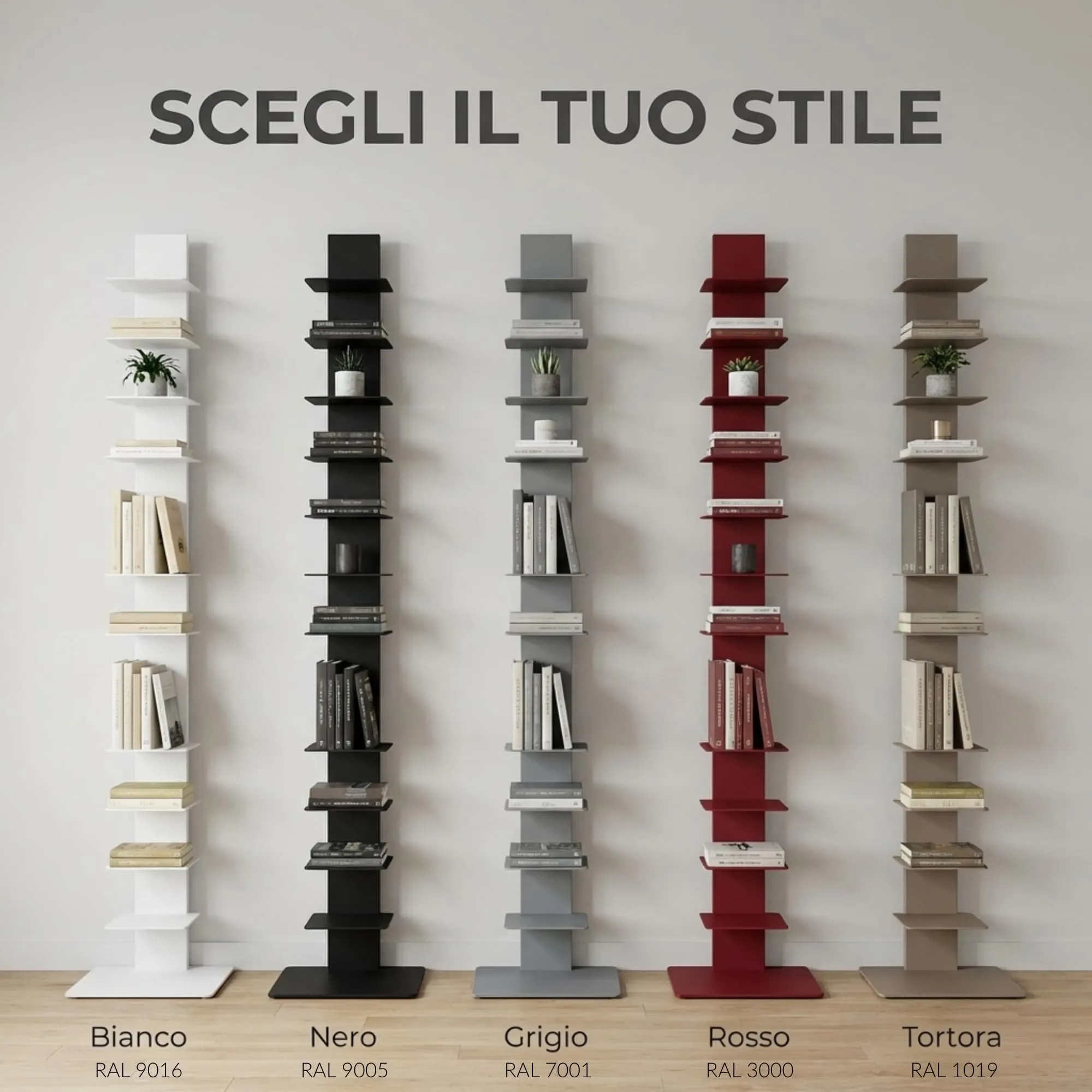 Flo.mar Libreria a Colonna Verticale con 14 Ripiani, 214 cm, Grigio - immagine 7