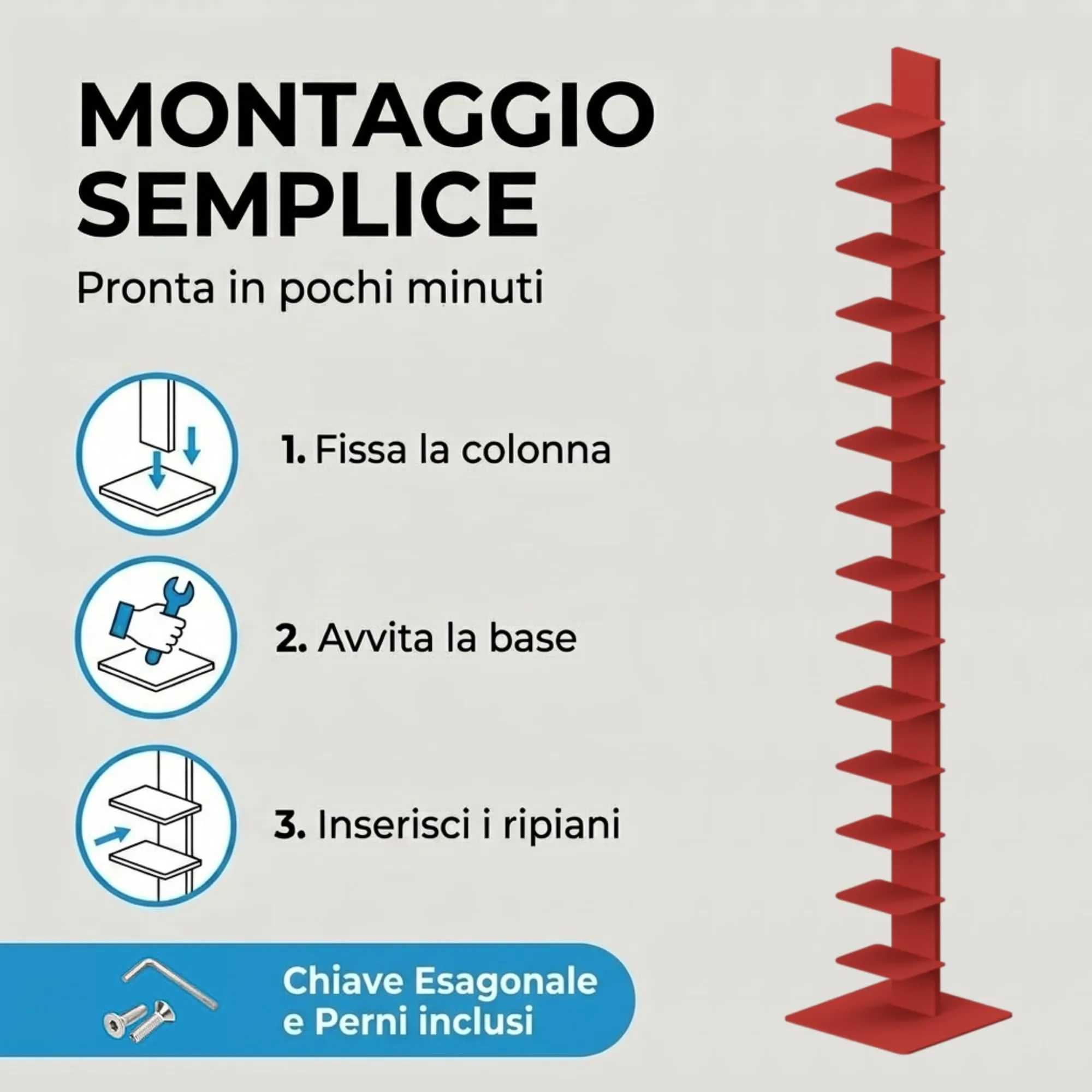 Flo.mar Libreria a Colonna con 14 Ripiani, 214 cm, Rosso - immagine 4