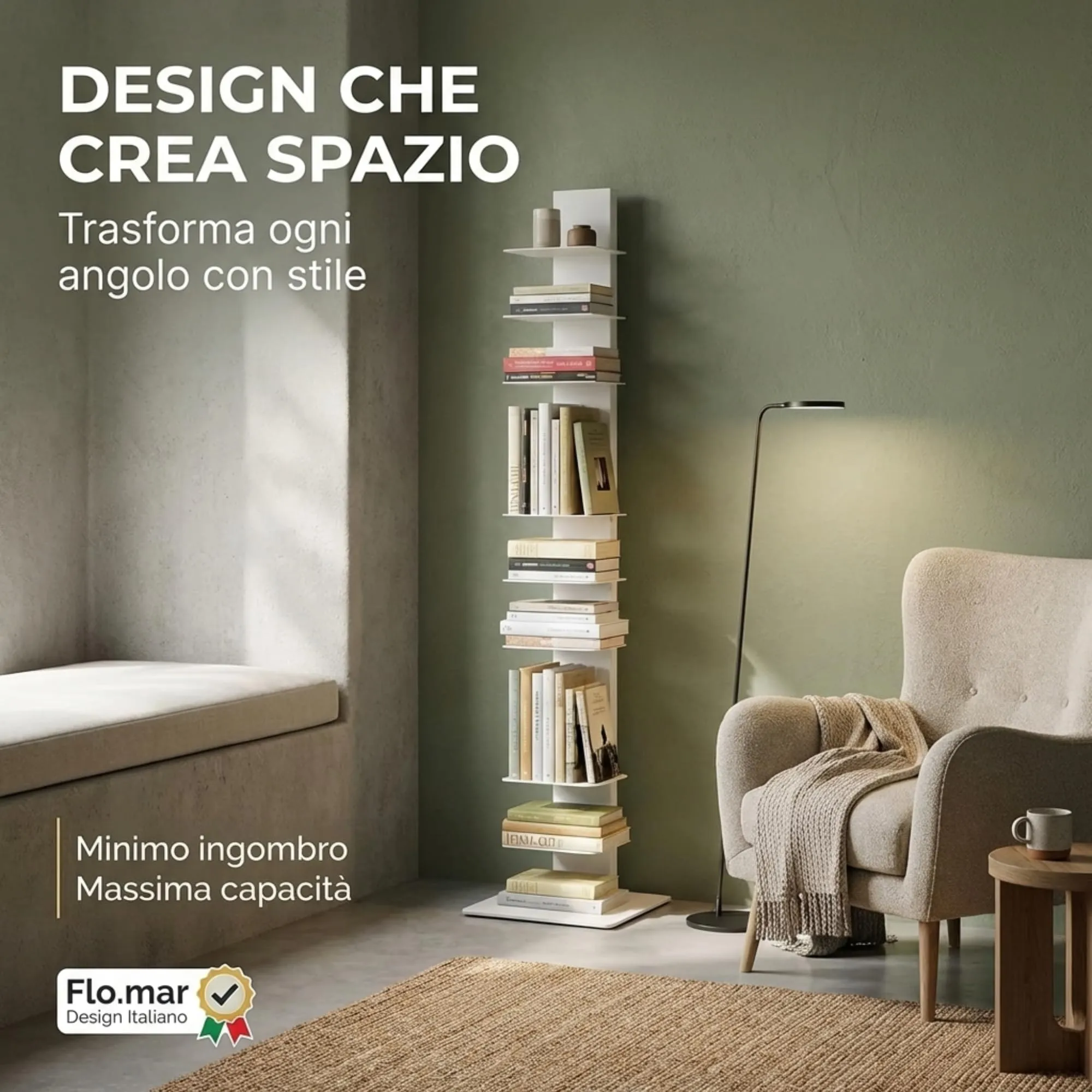Flo.mar Libreria a Colonna Verticale con 14 Ripiani, 153 cm, Nero - immagine 2