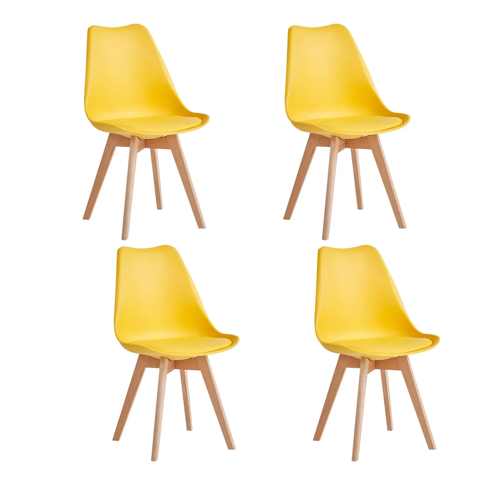 JZGORC Set di 4 Sedie da Pranzo Moderne con Cuscini Imbottiti e Gambe in Legno di Faggio, Giallo - immagine 1