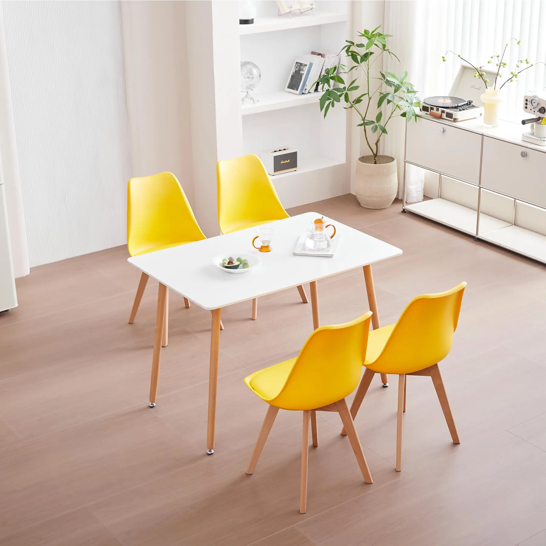 JZGORC Set di 4 Sedie da Pranzo Moderne con Cuscini Imbottiti e Gambe in Legno di Faggio, Giallo - immagine 2