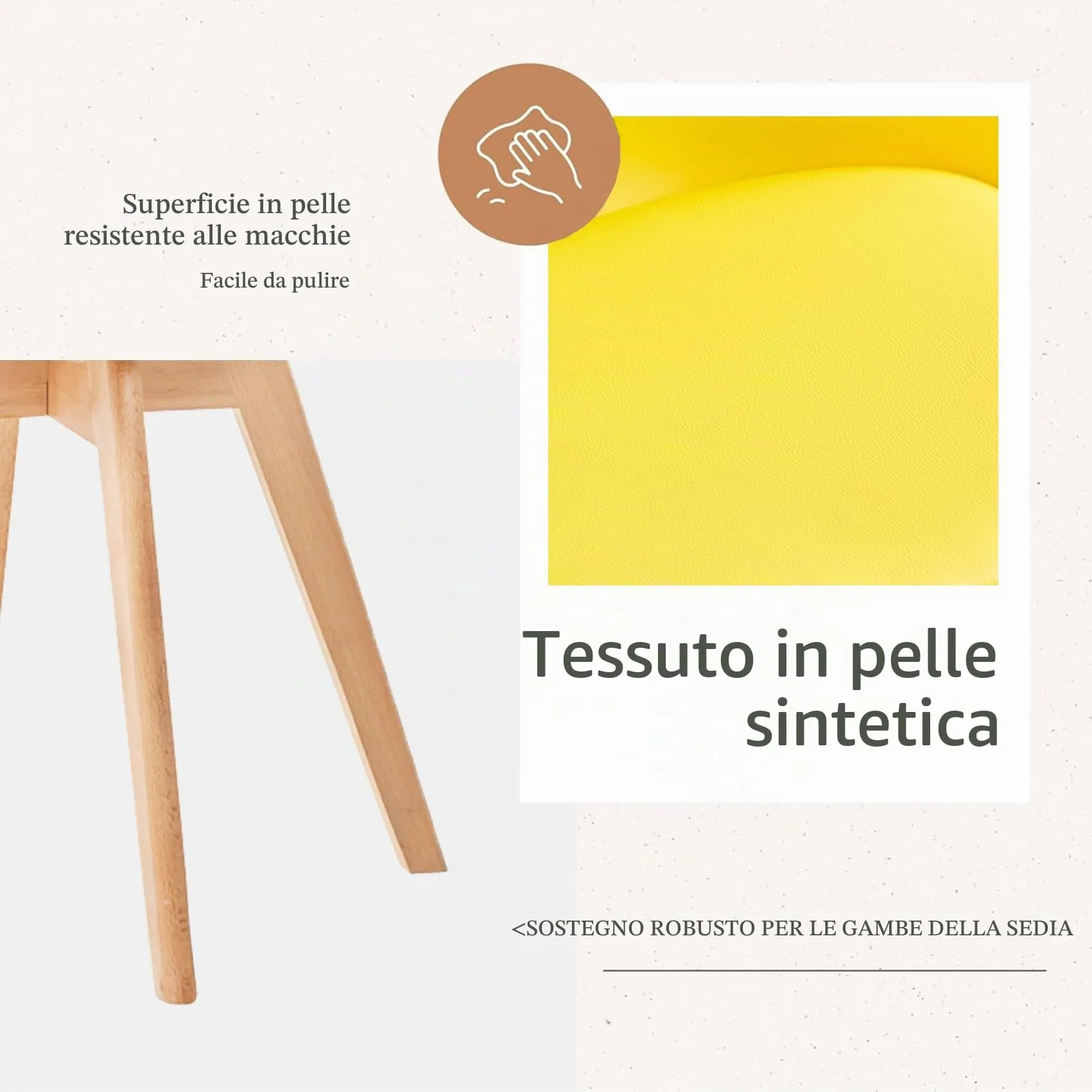 JZGORC Set di 4 Sedie da Pranzo Moderne con Cuscini Imbottiti e Gambe in Legno di Faggio, Giallo - immagine 4
