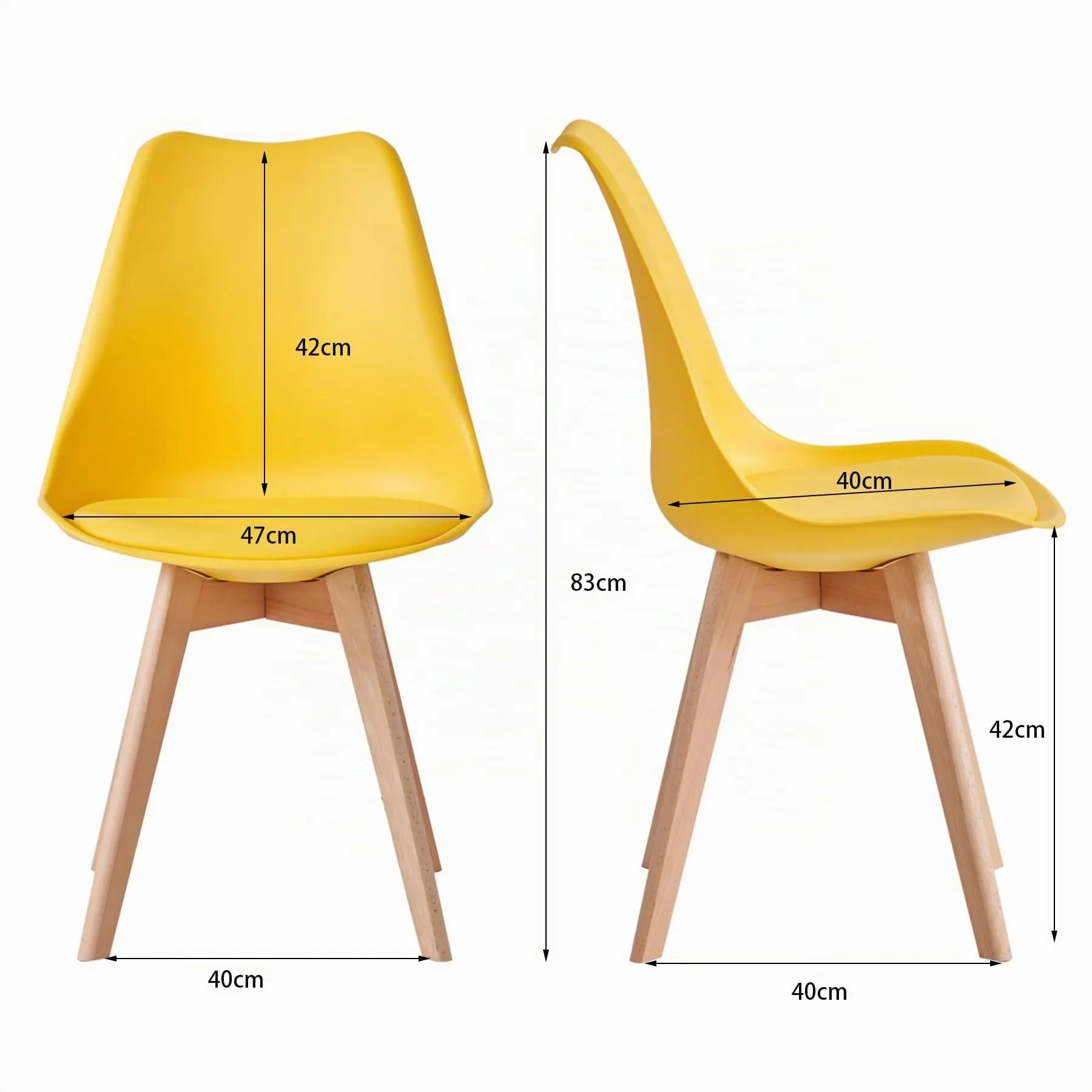 JZGORC Set di 4 Sedie da Pranzo Moderne con Cuscini Imbottiti e Gambe in Legno di Faggio, Giallo - immagine 5