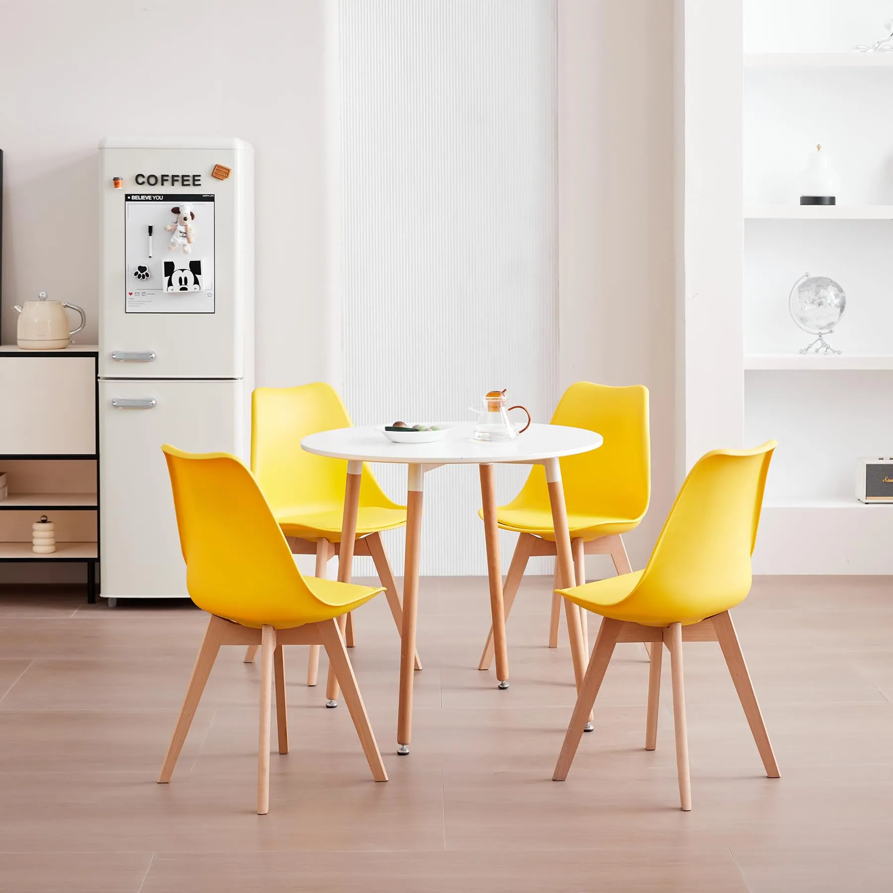JZGORC Set di 4 Sedie da Pranzo Moderne con Cuscini Imbottiti e Gambe in Legno di Faggio, Giallo - immagine 6
