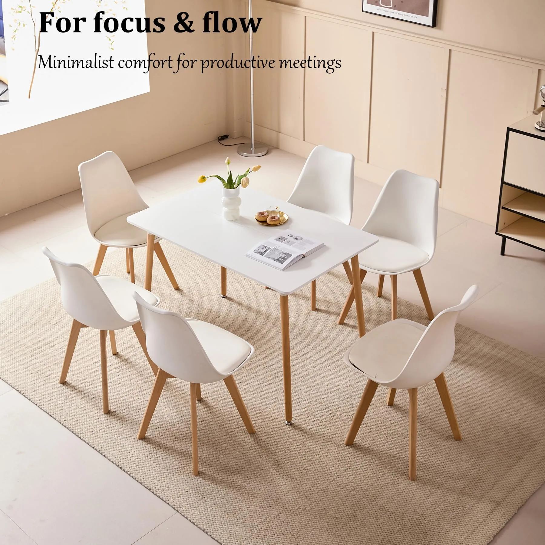 JZGORC Set di 6 Sedie da Pranzo e Cucina in Stile Nordico con Gambe in Faggio Massello - Bianco - immagine 2