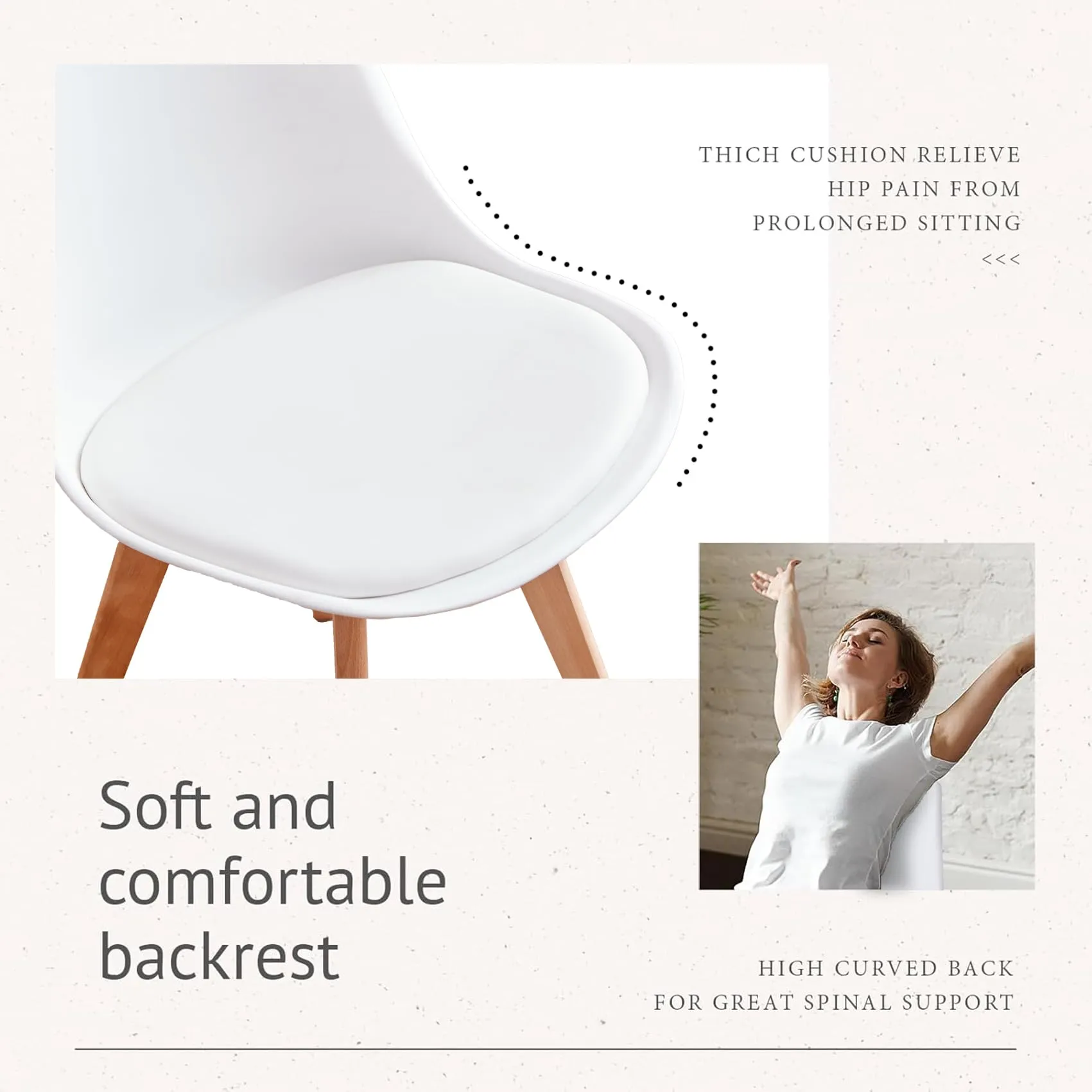 JZGORC Set di 6 Sedie da Pranzo e Cucina in Stile Nordico con Gambe in Faggio Massello - Bianco - immagine 4