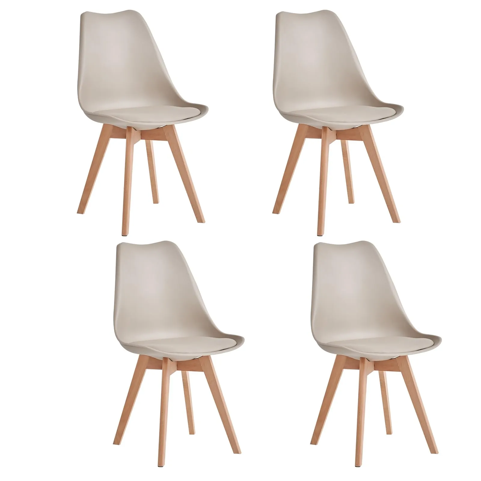 JZGORC Set di 4 Sedie da Pranzo Moderne con Cuscini Imbottiti e Gambe in Legno di Faggio - Cachi - immagine 1
