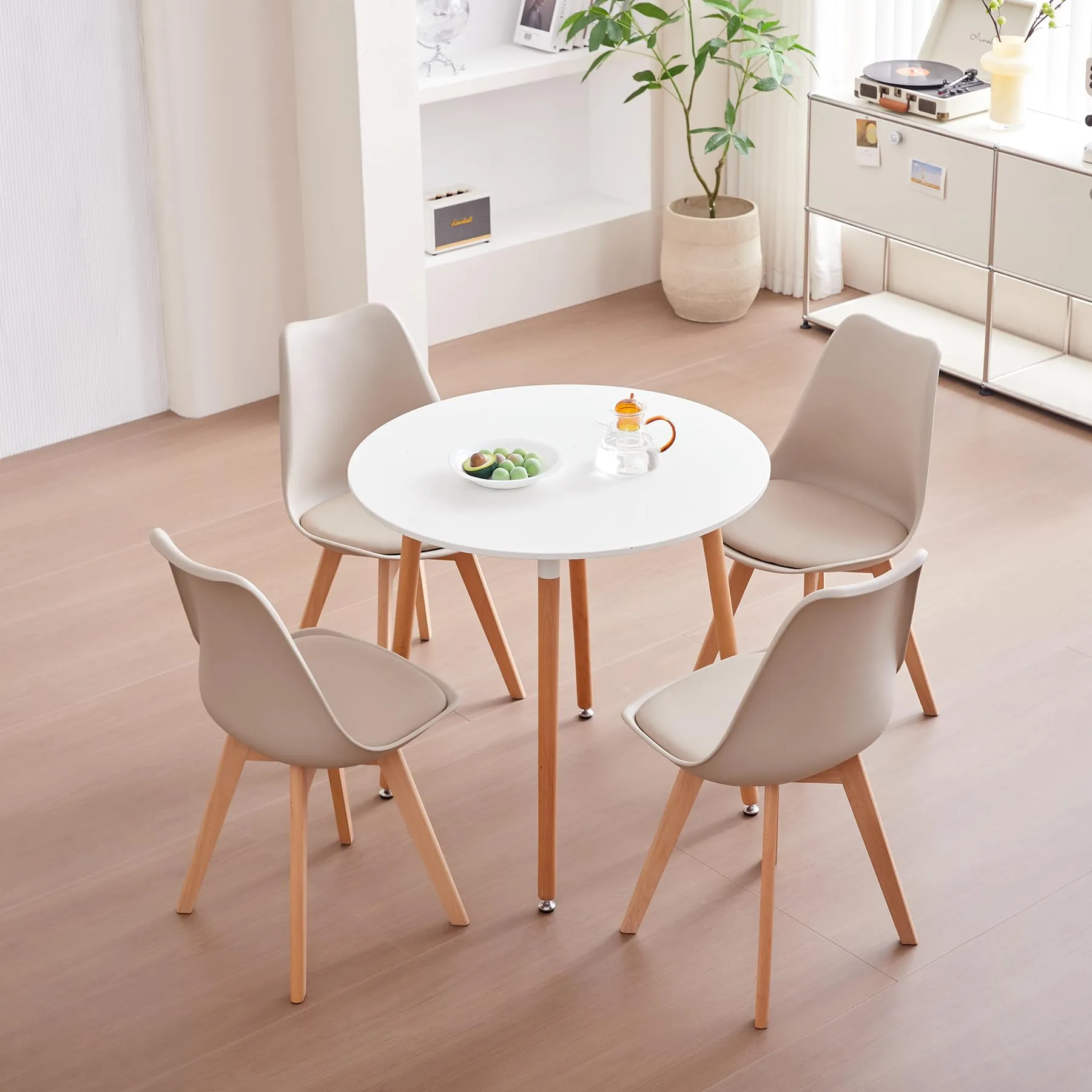 JZGORC Set di 4 Sedie da Pranzo Moderne con Cuscini Imbottiti e Gambe in Legno di Faggio - Cachi - immagine 2