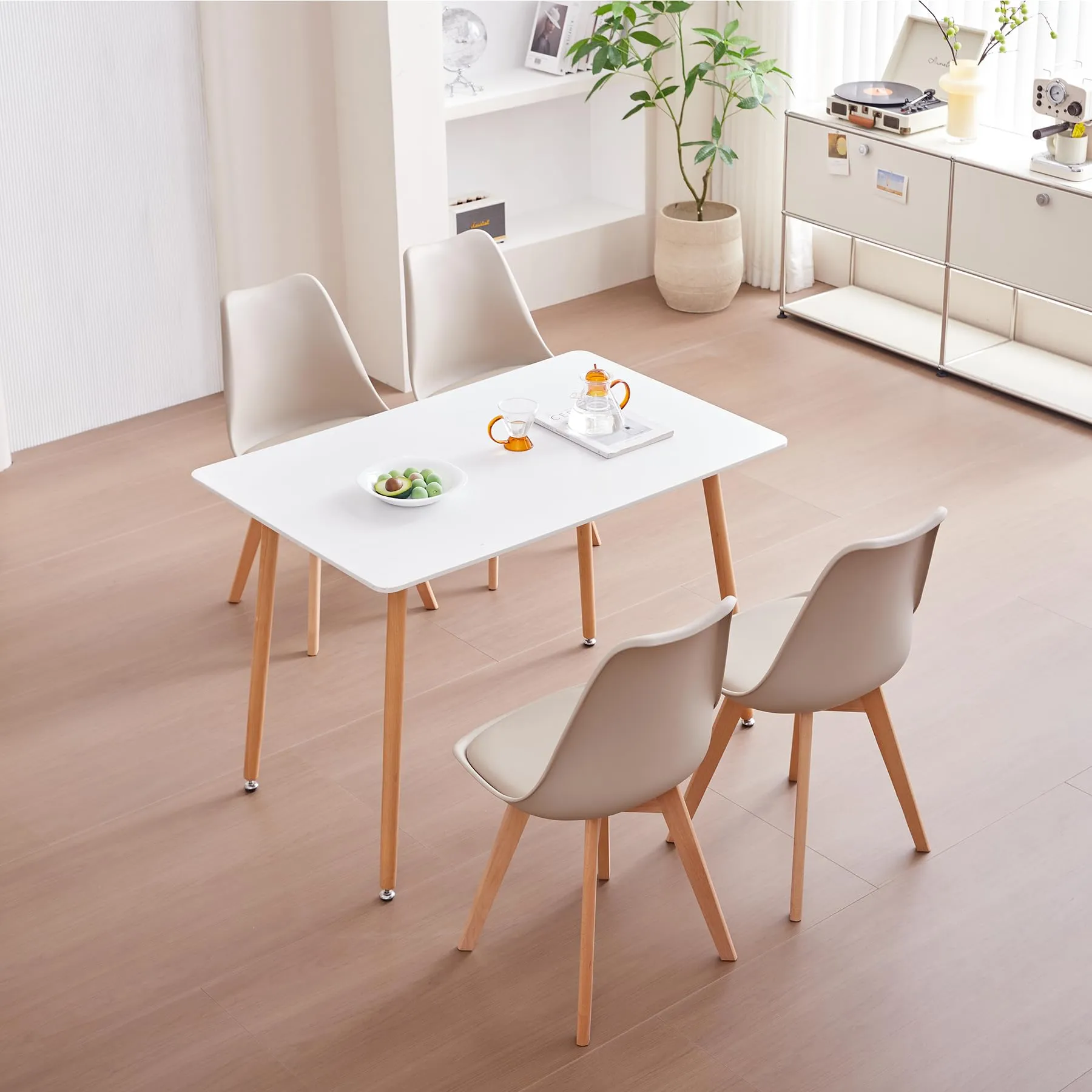 JZGORC Set di 4 Sedie da Pranzo Moderne con Cuscini Imbottiti e Gambe in Legno di Faggio - Cachi - immagine 3