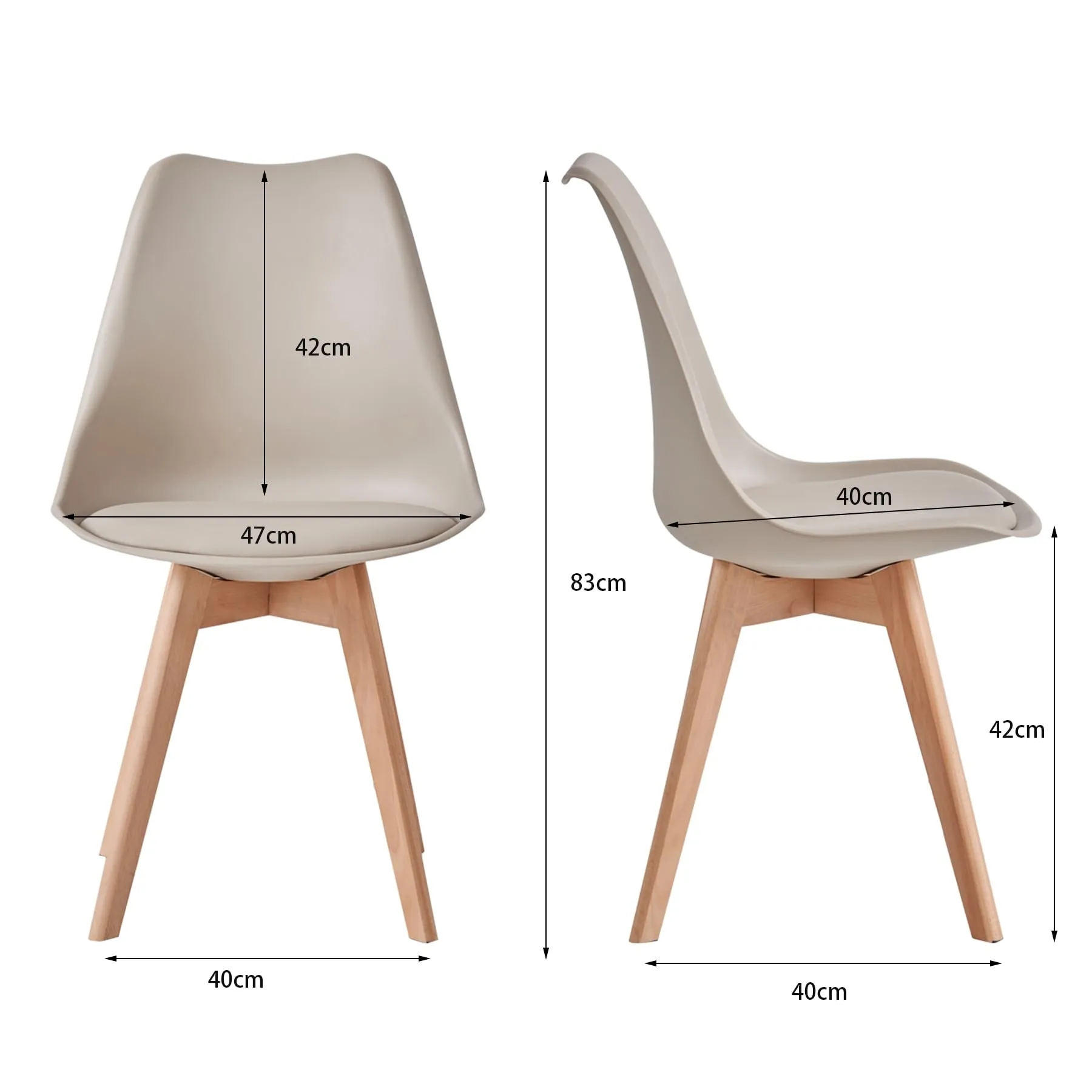JZGORC Set di 4 Sedie da Pranzo Moderne con Cuscini Imbottiti e Gambe in Legno di Faggio - Cachi - immagine 4