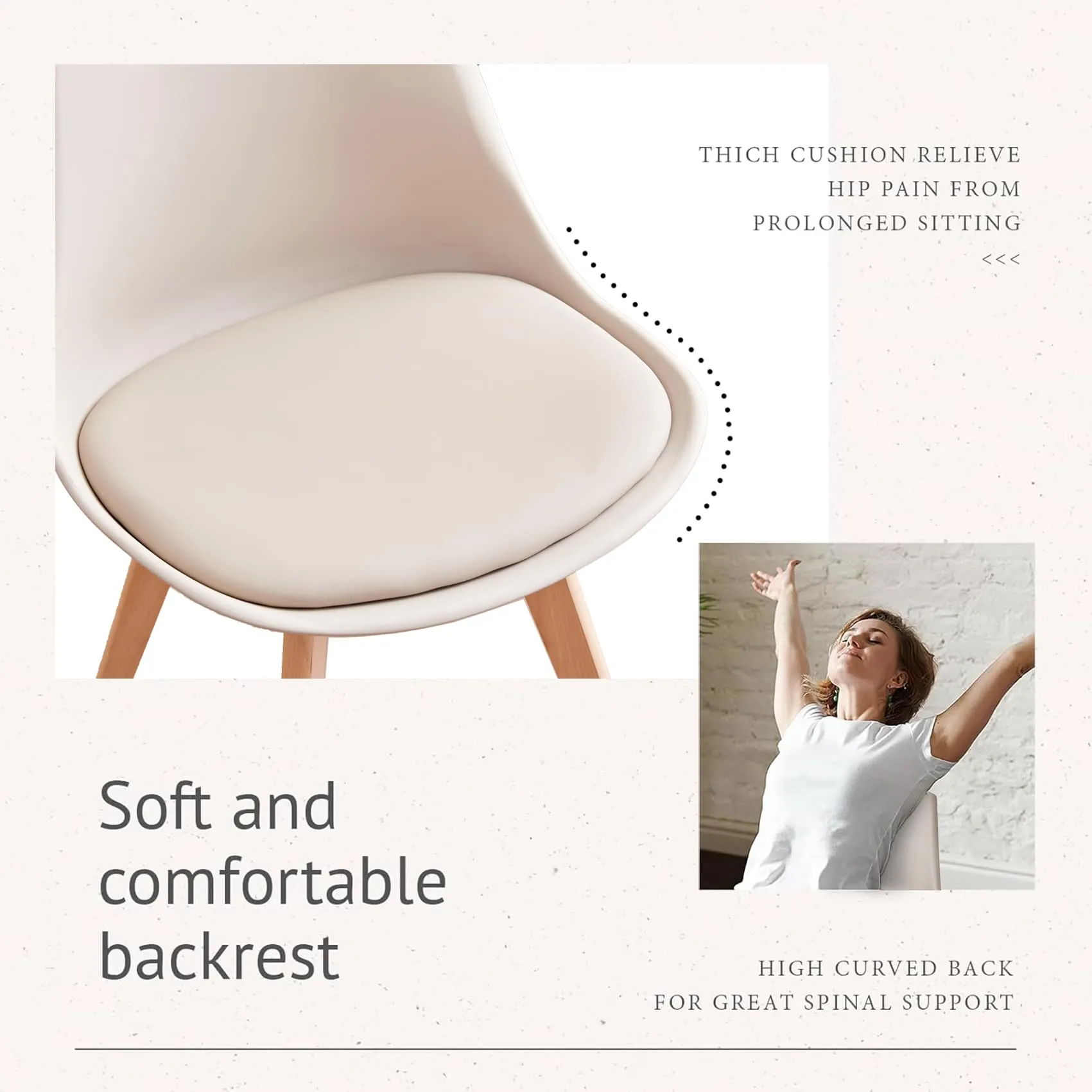 JZGORC Set di 4 Sedie da Pranzo Moderne con Cuscini Imbottiti e Gambe in Legno di Faggio - Cachi - immagine 5