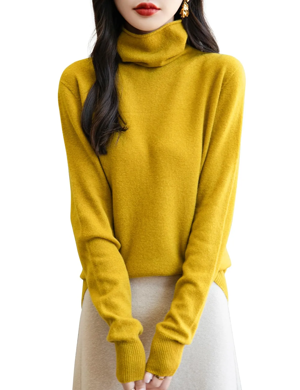 Chanyarn Maglione da Donna in 100% Lana Merino Collo Alto Senza Cuciture (Maple Leaf, XL) - immagine 1