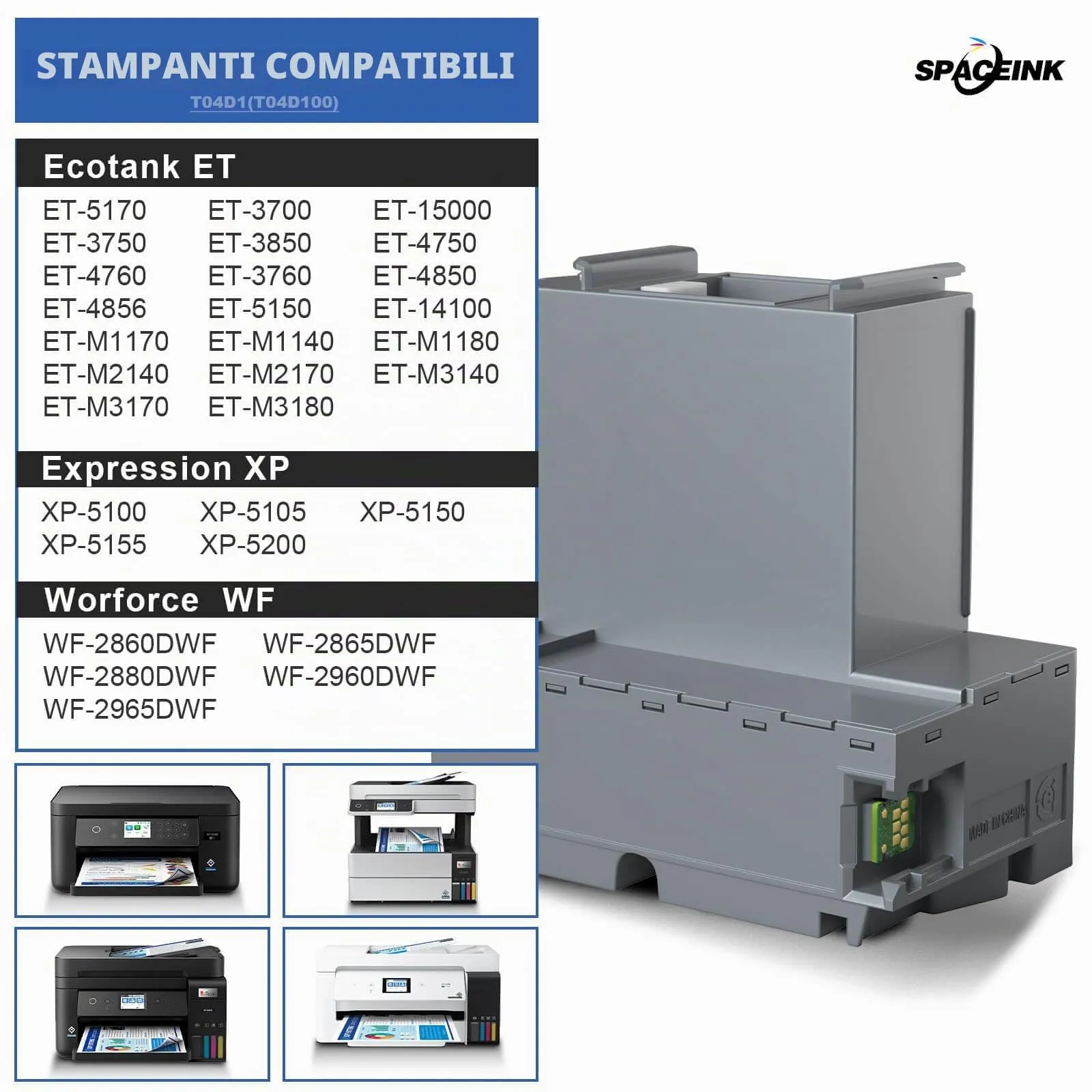 Spaceink Scatola di manutenzione T04D1/T04D100 per Epson ET-15000, ET-4750, ET-3750, ET-4850, ET-3850, ET-3700, ET-4856, ET-5150, ET-5170, C13T04D100 - immagine 3