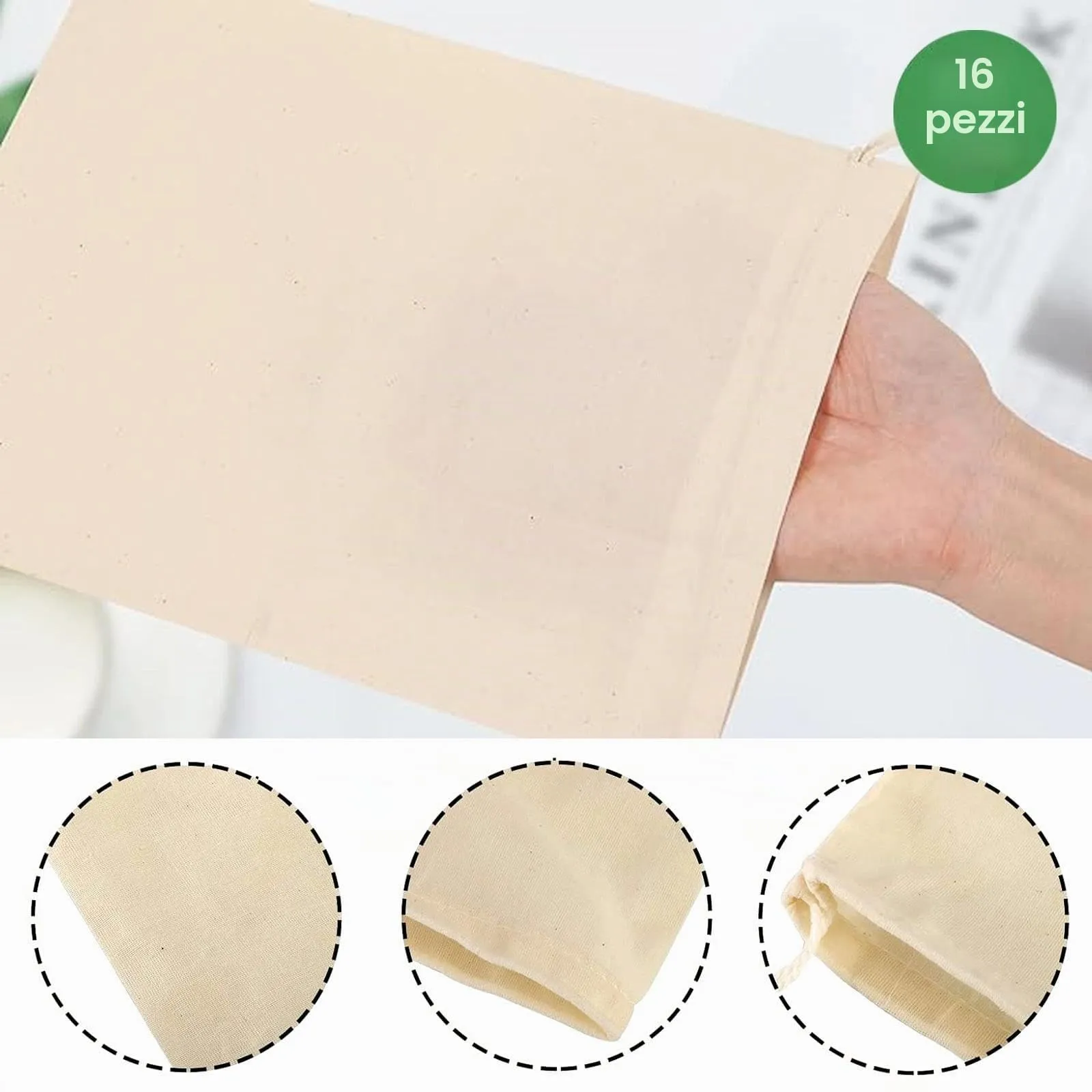 Leylve Borse in Cotone con Coulisse, 25 x 30 cm, 16 Pezzi - immagine 3
